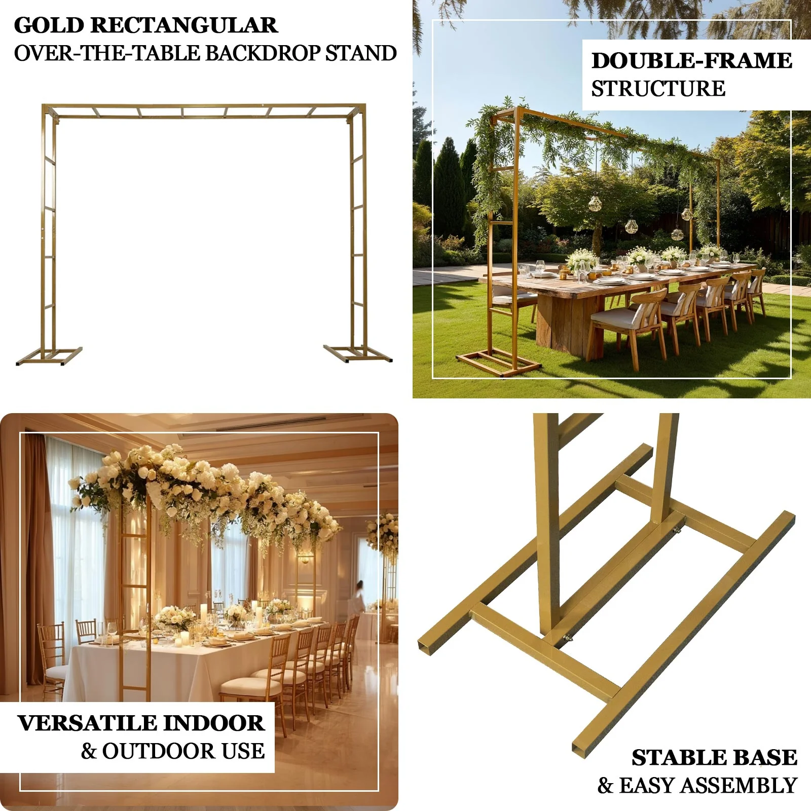 Gold Rectangular Arbor - Freestanding 6' High Over the Table Stand, Backdrop Stand with Double Frame for Floral Balloon Décor - 6ftx8ft - Image 4