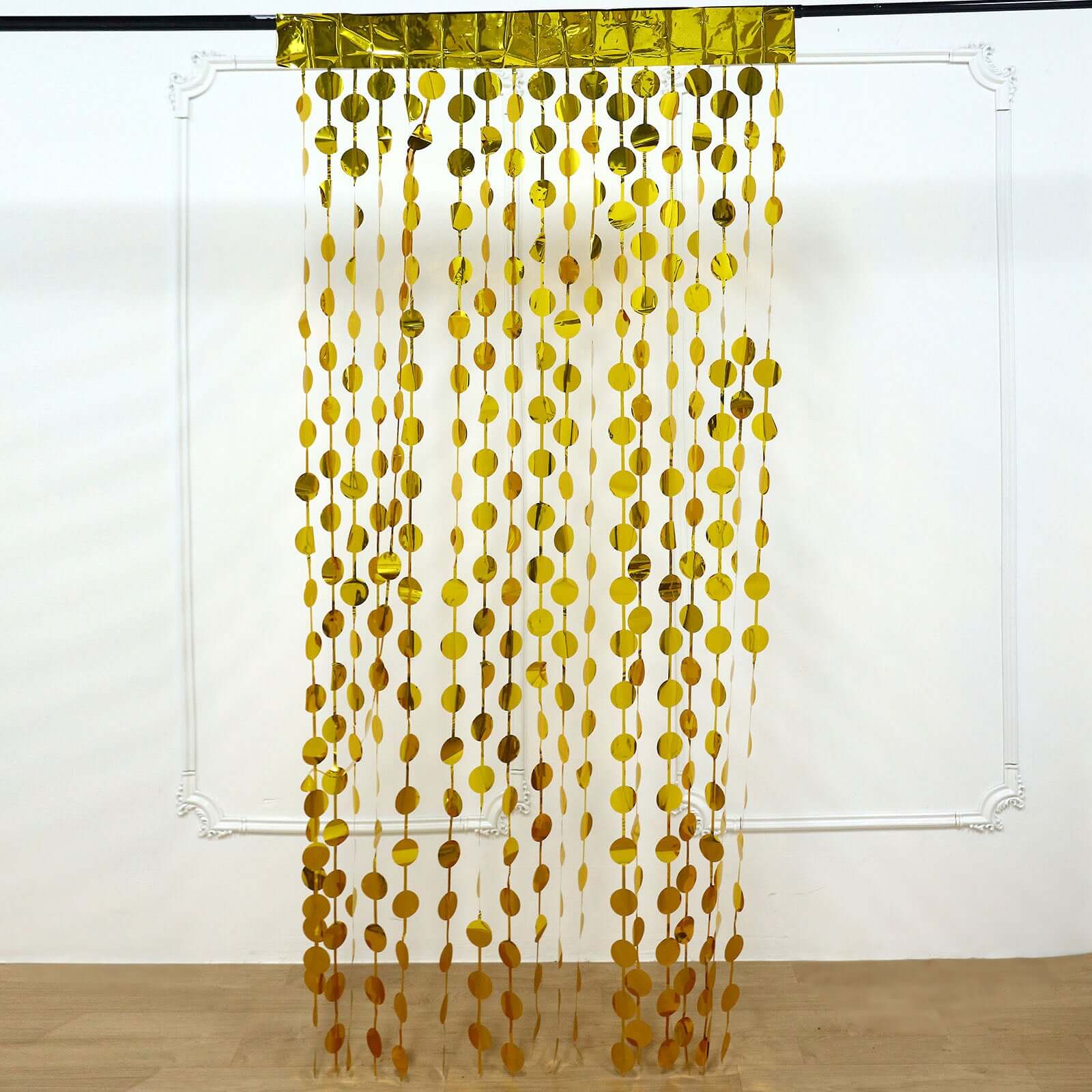 Gold Round Chain Foil Fringe Curtain Party Backdrop, Metallic Gold Tinsel Streamer Party Decor - Door Window Foil Curtain 3ftx6.5ft - Image 2