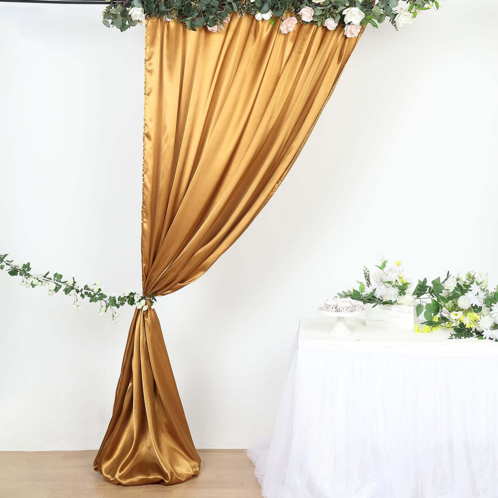 Gold Satin Backdrop Drape Curtain, Photo Booth Event Divider Panel - 8ftx10ft - Image 7