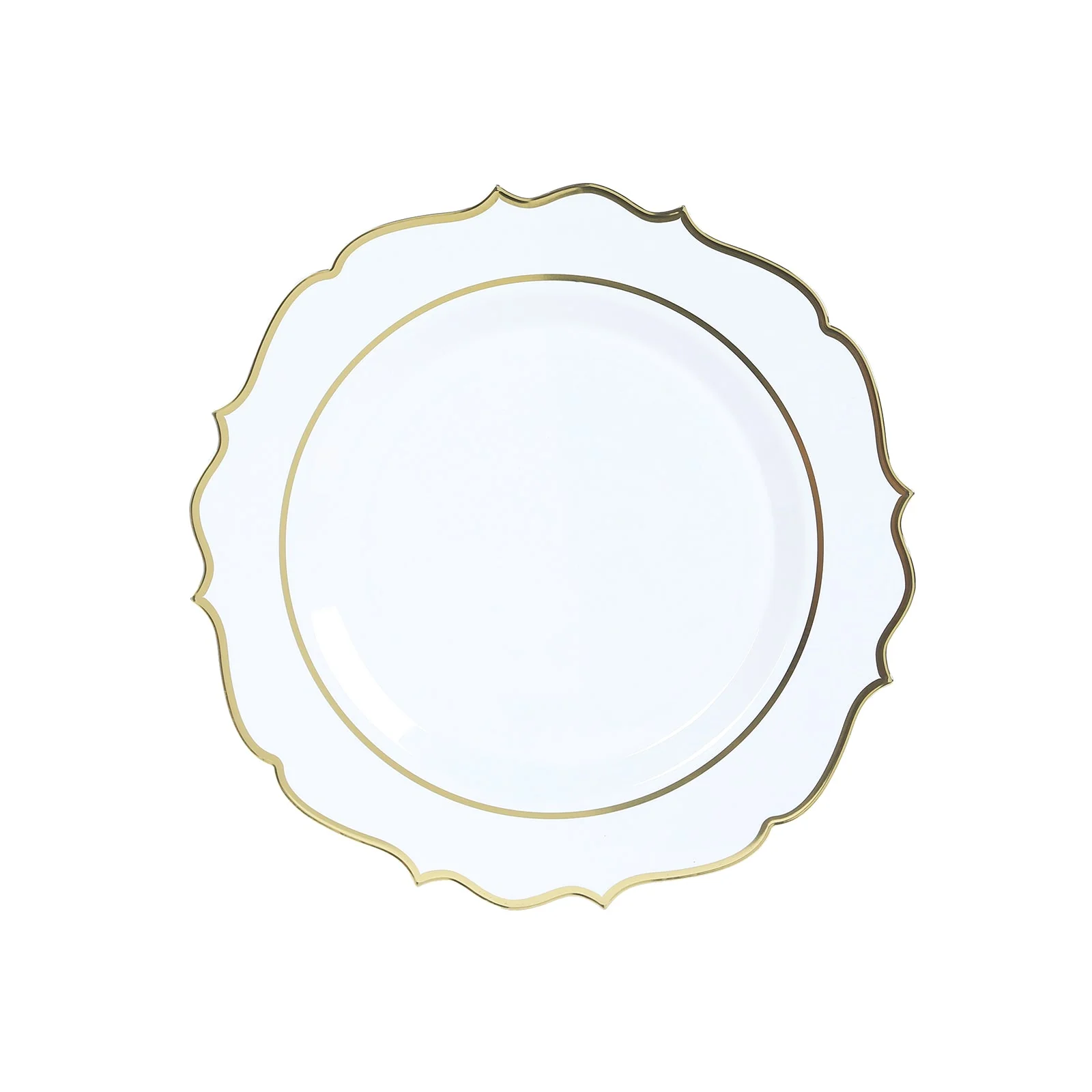 10-Pack Economy Plastic Charger Plates 13" Round White with Gold Scalloped Rim - Decorative Dinner Party Serving Plates - Image 6