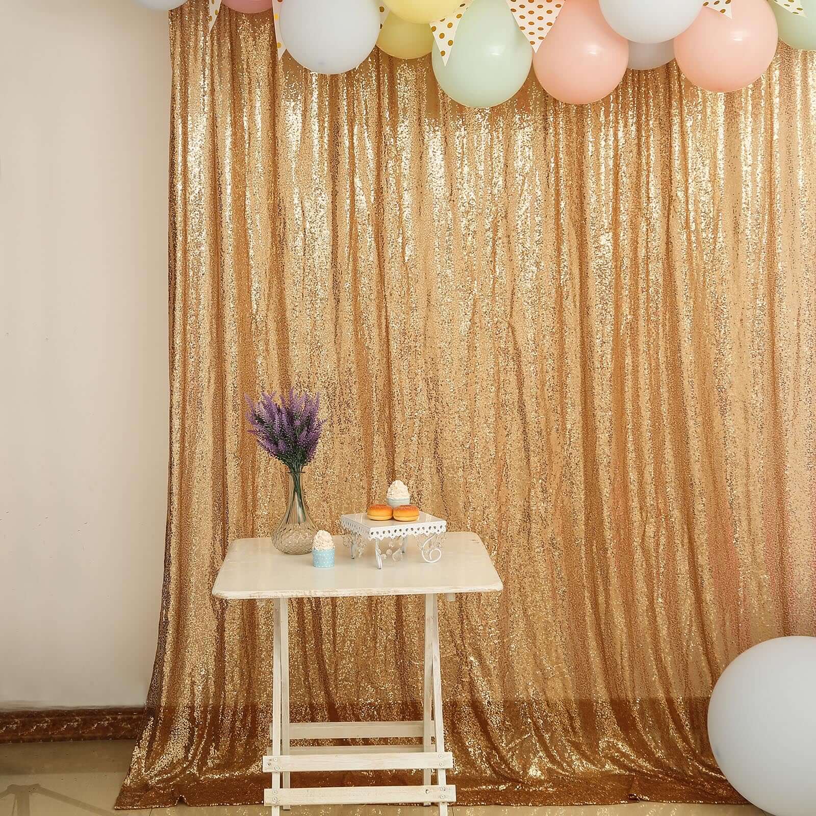 Gold Sequin Backdrop Drape Curtain, Photo Booth Event Divider Panel - 8ftx8ft - Image 2