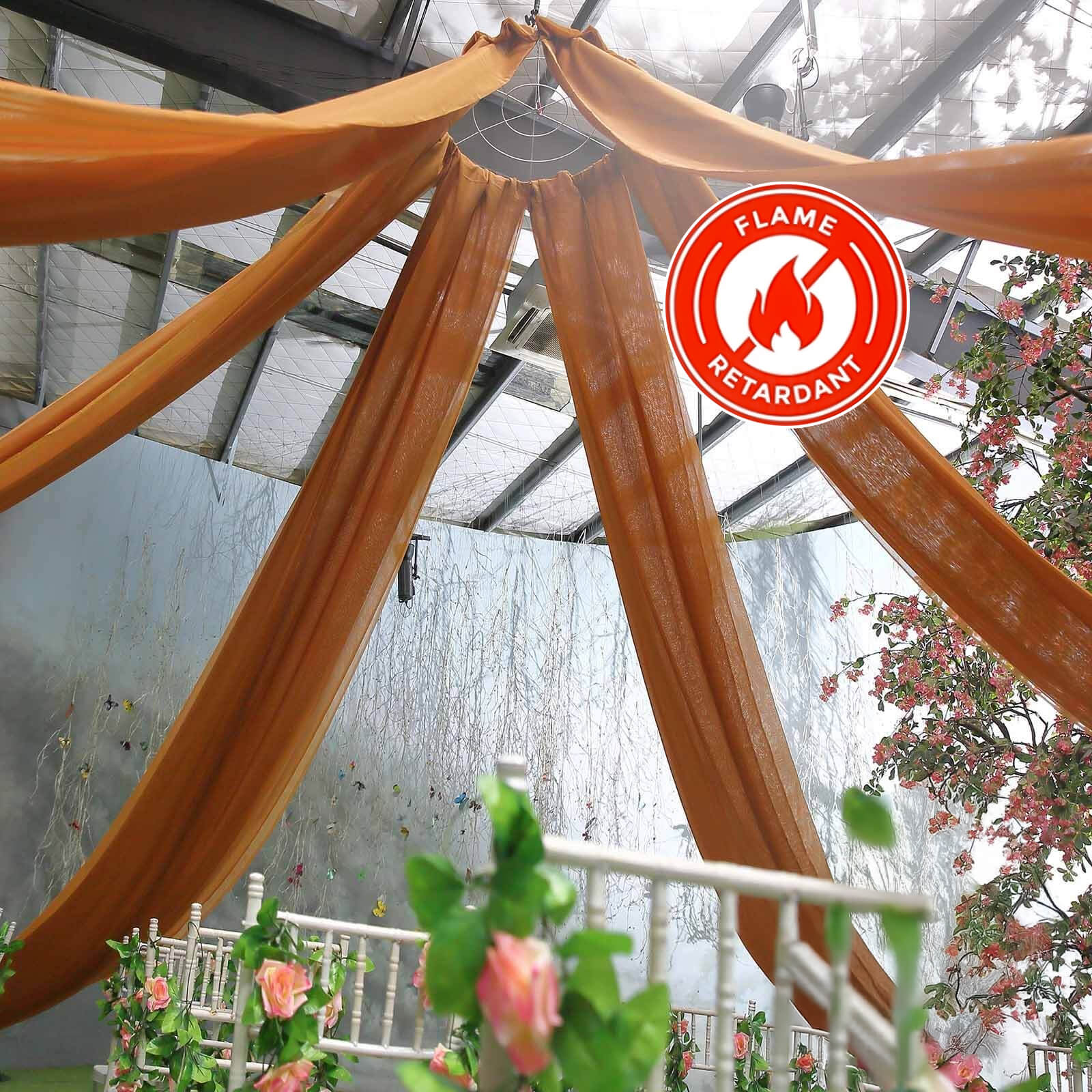 Gold Sheer Ceiling/Curtain Draping Panels Durable Flame Resistant Fabric 10ftx30ft