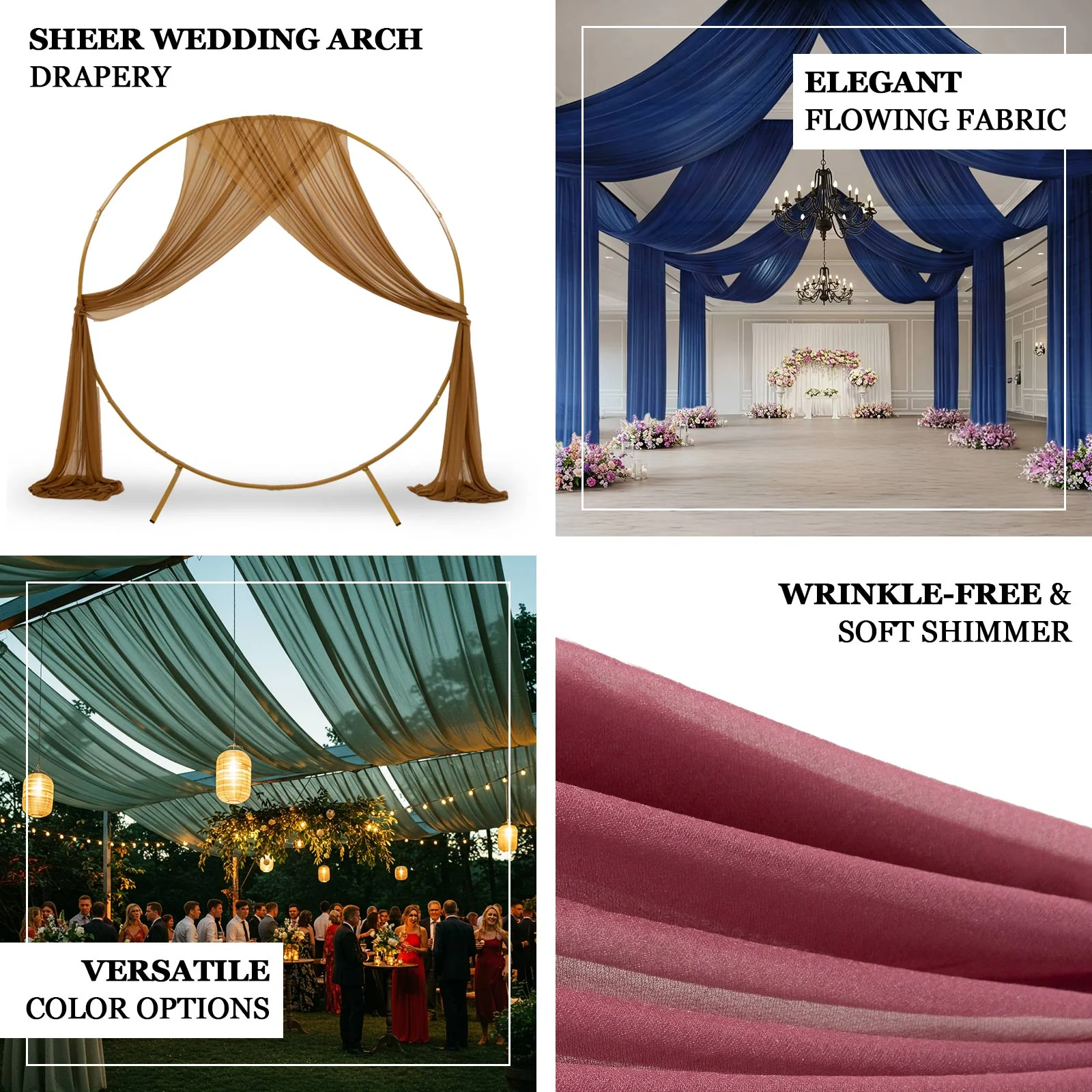 Sheer Wedding Arch Drape – 5ftx32ft Gold Sheer Curtain Backdrop, Ceiling Drapery Panel - Image 4