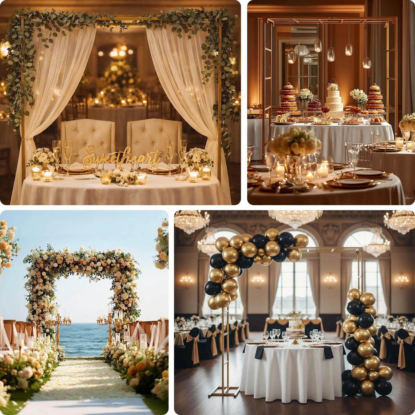 Gold Square Arbor - Freestanding 6' High Over the Table Stand, Backdrop Stand with Double Frame for Floral Balloon Décor - 6ftx6ft - Image 5