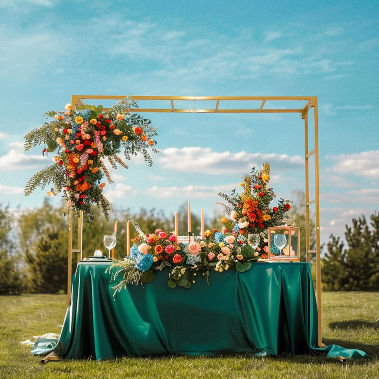Gold Square Arbor - Freestanding 6' High Over the Table Stand, Backdrop Stand with Double Frame for Floral Balloon Décor - 6ftx6ft - Image 9