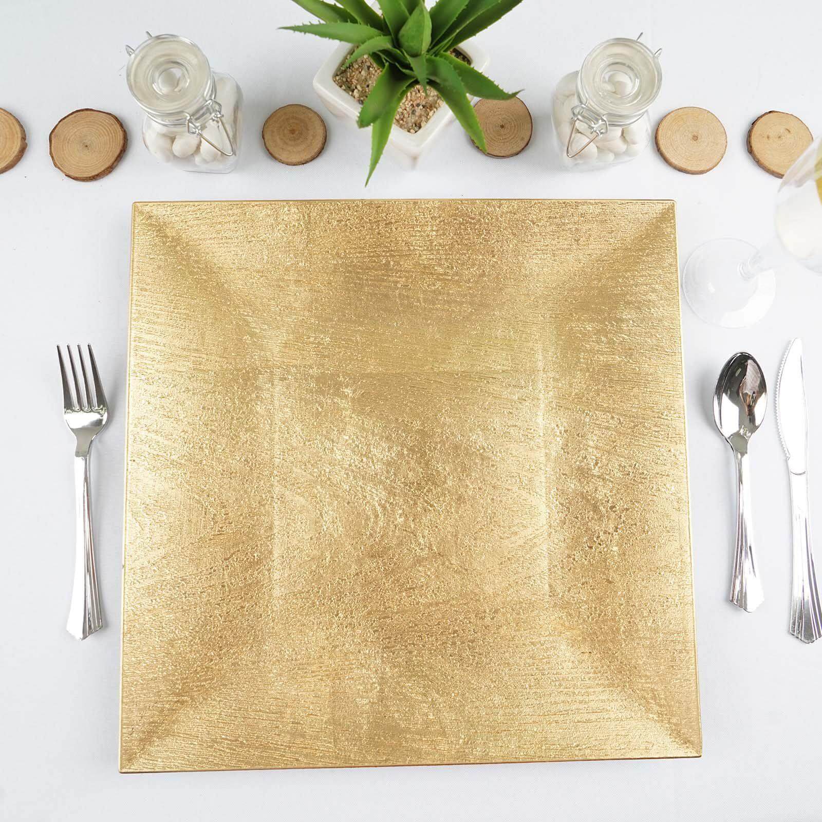 6-Pack Acrylic Charger Plates 12" Square Gold with Embossed Wood Grain - Boho Chic Dinner Party Decor Charger Tableware - Image 2