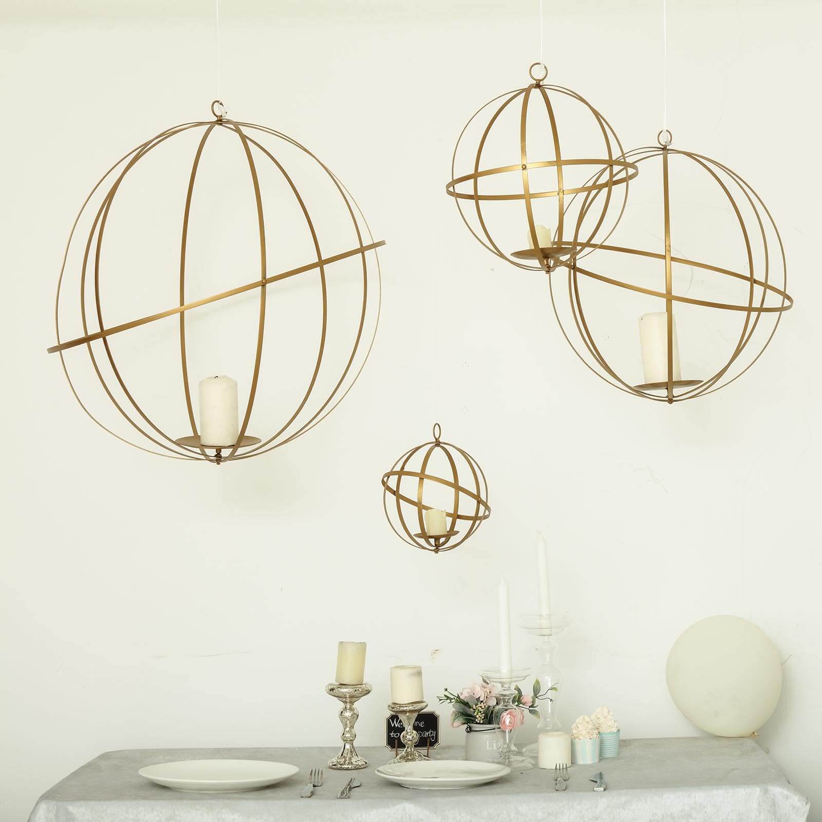 Gold Wrought Iron Candle Holder Centerpiece 18" Open Frame Hanging Sphere - Wedding Decorative Ball - Image 8