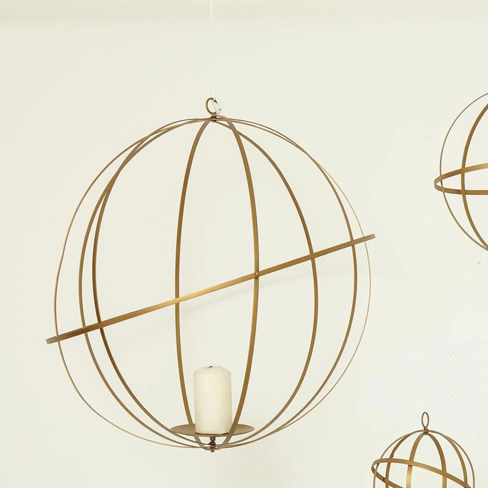 Gold Wrought Iron Candle Holder Centerpiece 24" Open Frame Hanging Sphere - Event Floral Display - Image 2