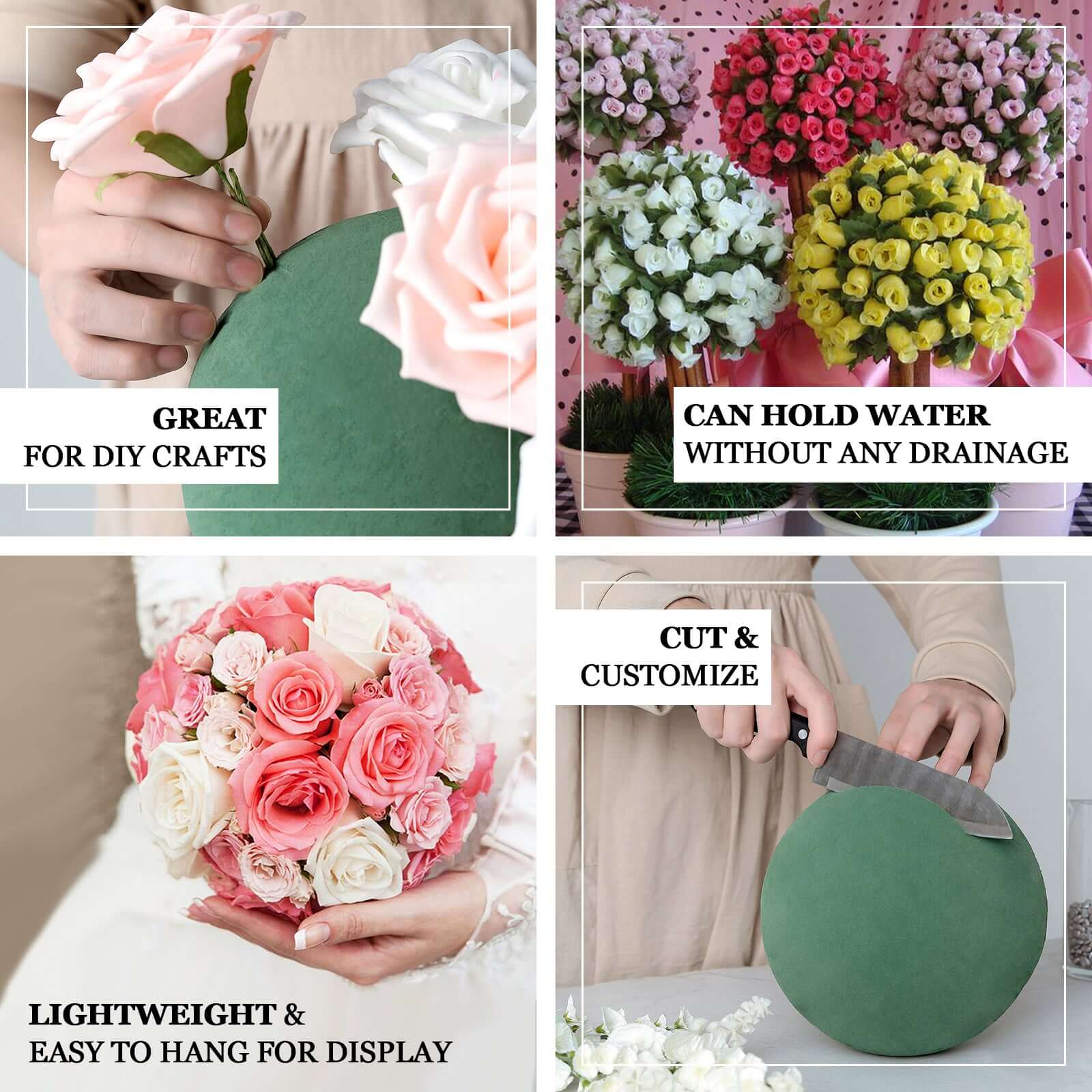 Green DIY Flower Arrangements Craft Foam Ball, Smooth Floral Foam Ball 12" - Image 4
