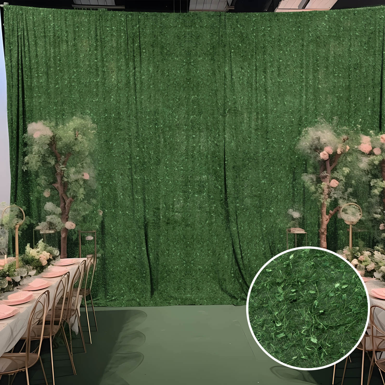 Green Fringe Shag Polyester Backdrop Drape Curtain, Minky Fabric Event Divider Panel - 8ftx8ft - Image 2