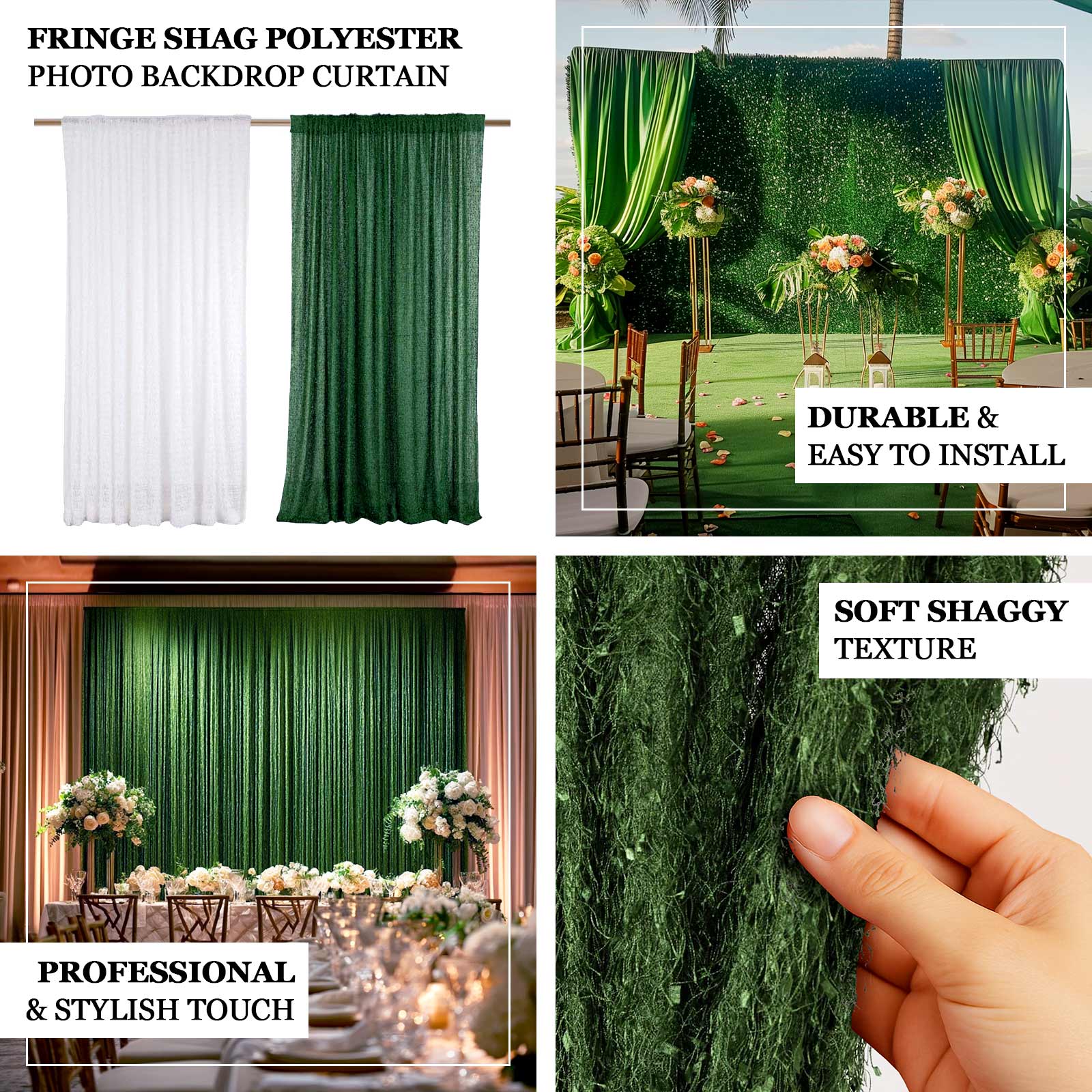 Green Fringe Shag Polyester Backdrop Drape Curtain, Minky Fabric Event Divider Panel - 8ftx8ft - Image 4