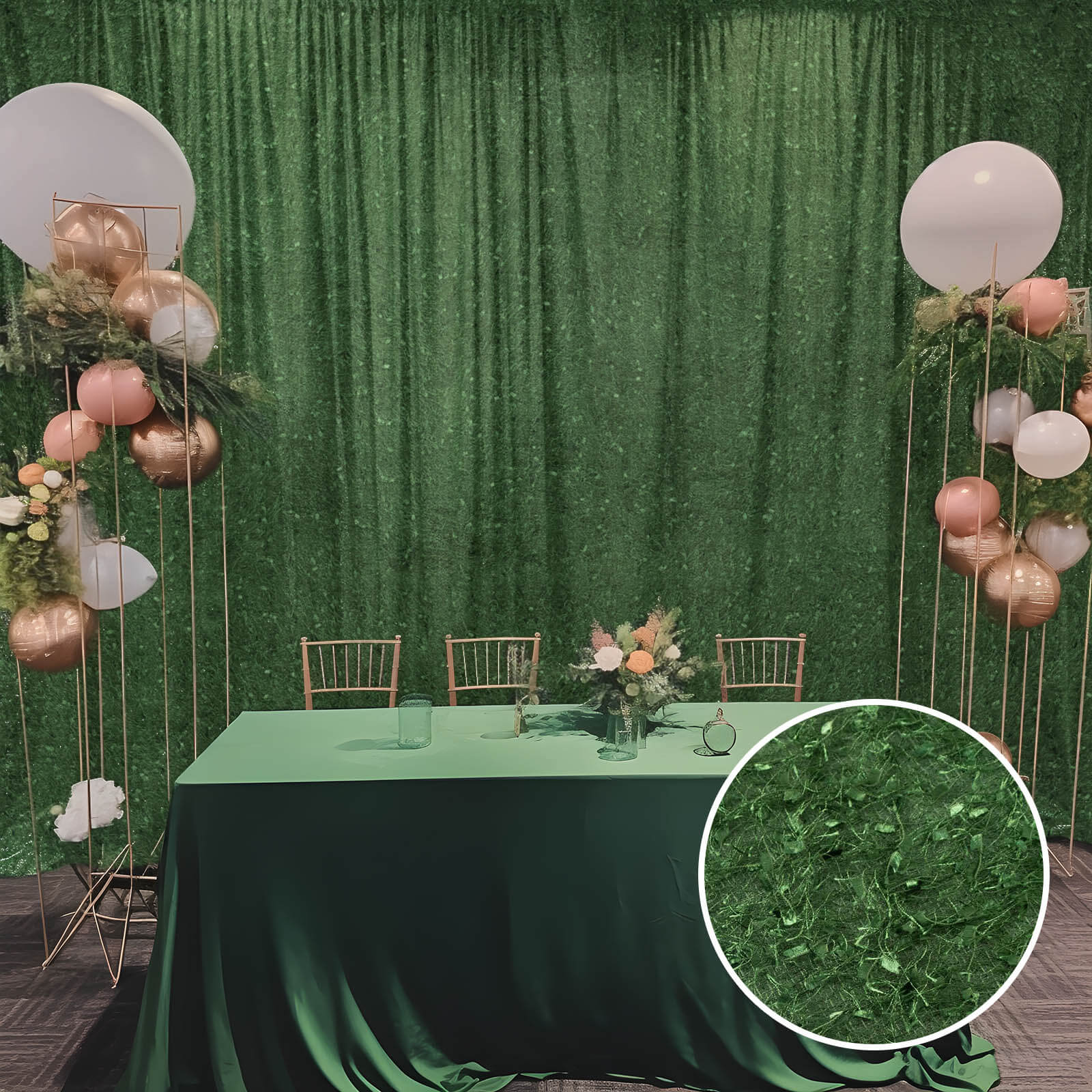 Green Fringe Shag Polyester Backdrop Drape Curtain, Minky Fabric Event Divider Panel - 8ftx8ft - Image 9