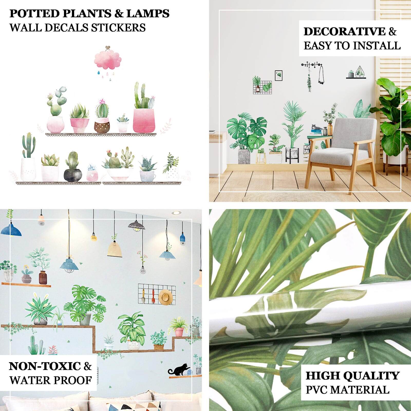 Green Potted Plants on Shelves Wall Decals, Tropical Art Decor Stickers - Image 4