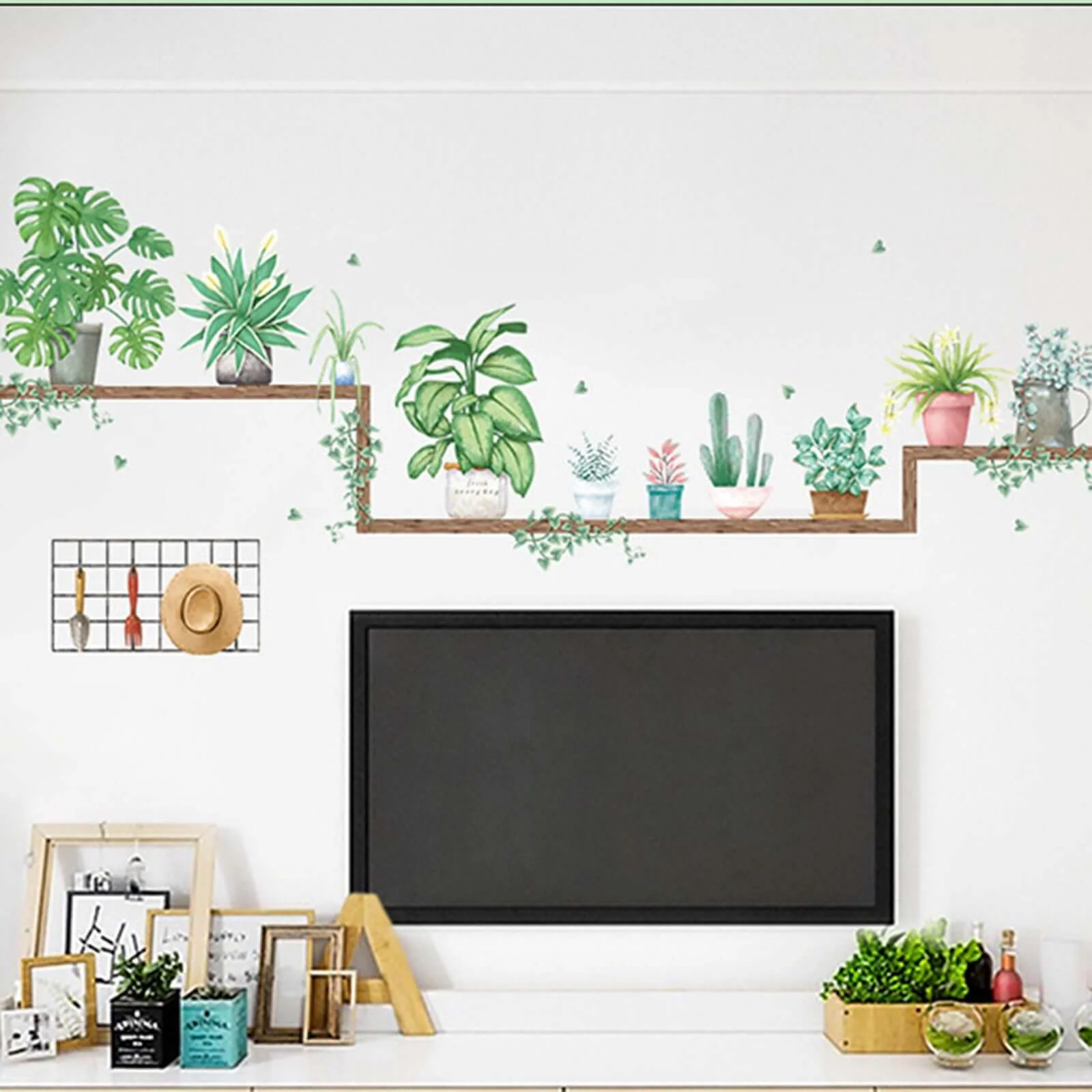 Green Potted Plants on Shelves Wall Decals, Tropical Art Decor Stickers - Image 6