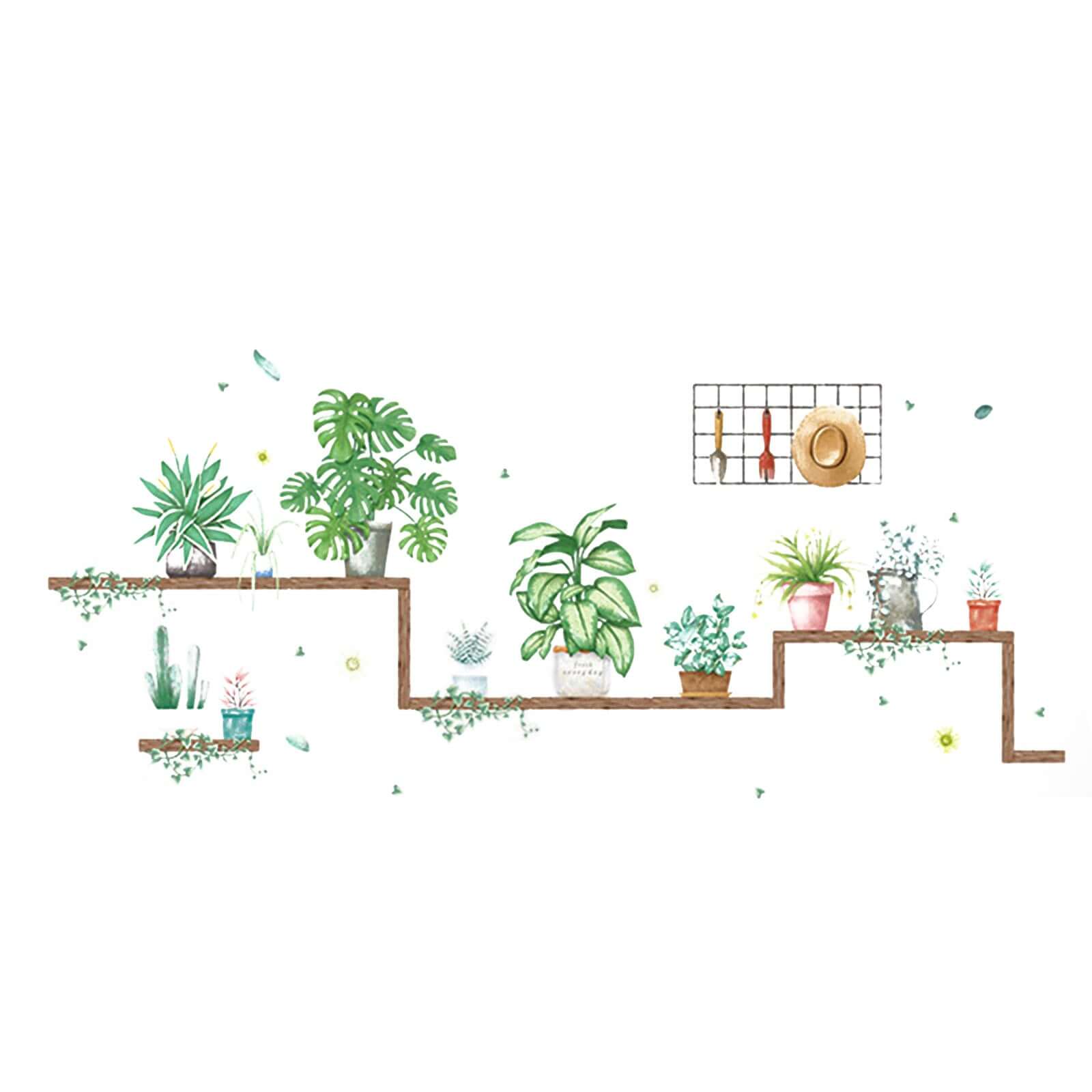 Green Potted Plants on Shelves Wall Decals, Tropical Art Decor Stickers - Image 7