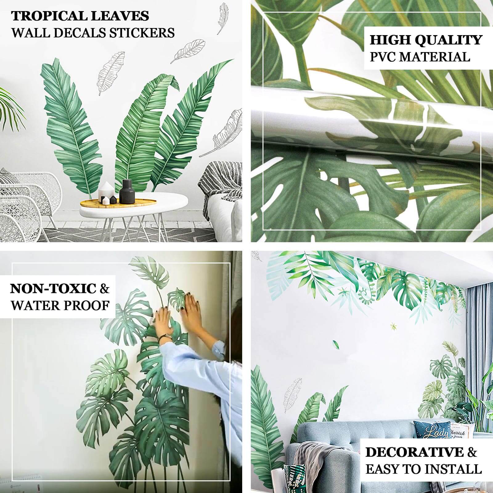 Green Tropical Palm Leaves Wall Decals, Plant Peel Removable Stickers - Image 4