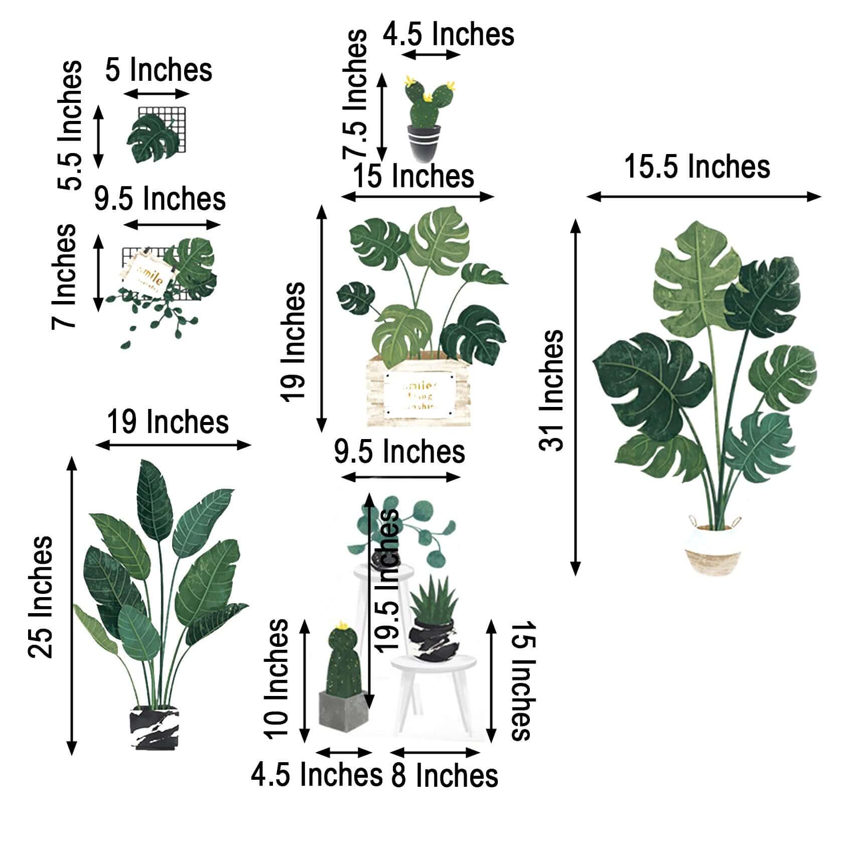 Green Tropical Potted Plants/Planters Wall Decals, Peel and Stick Decor Stickers - Image 3