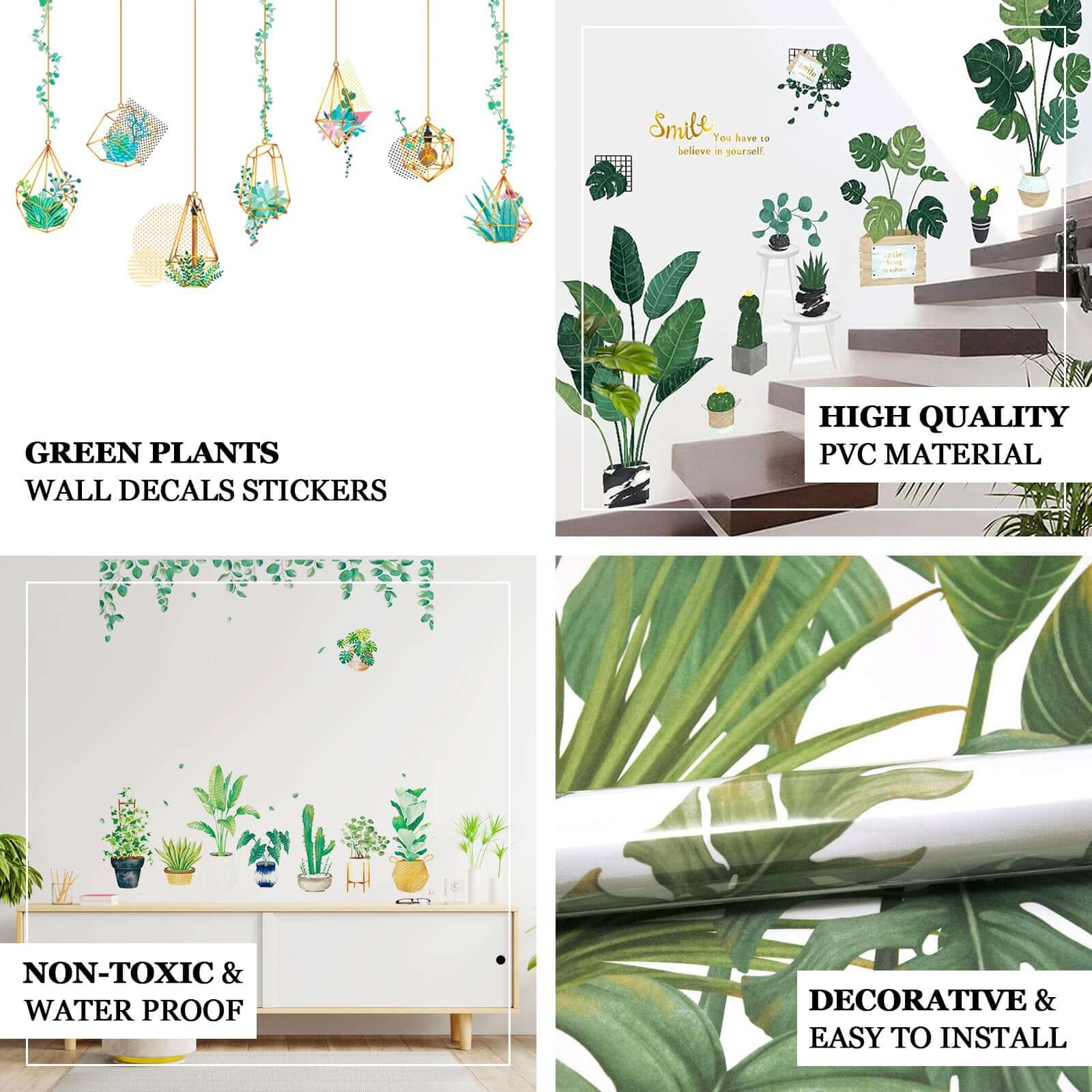 Green Tropical Potted Plants/Planters with Hanging Leaves Wall Decals, Peel and Stick Decor Stickers - Image 4