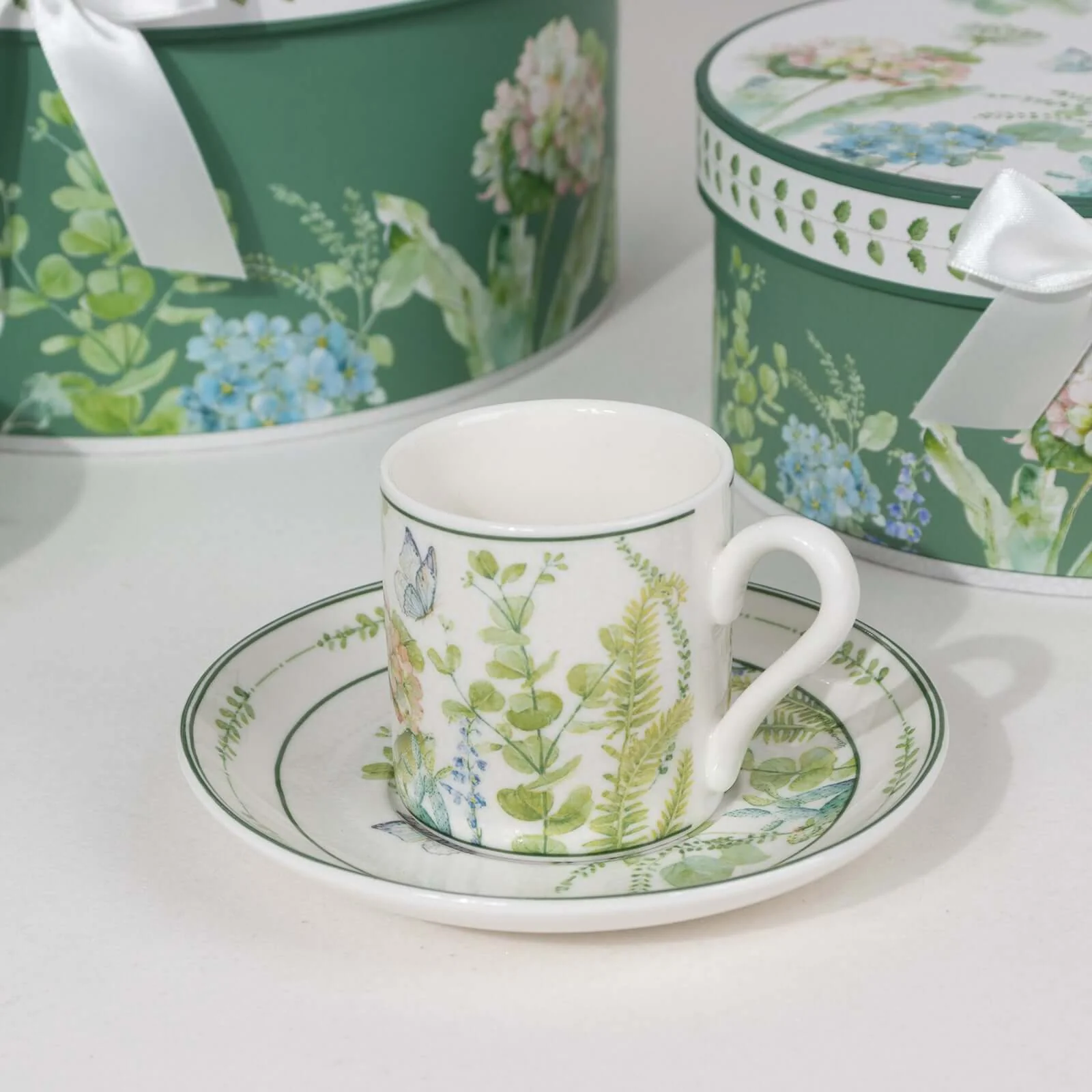 Greenery Theme Bridal Shower Gift Set, Set of 2 Porcelain Espresso Cups and Saucers with Matching Gift Box - Image 11
