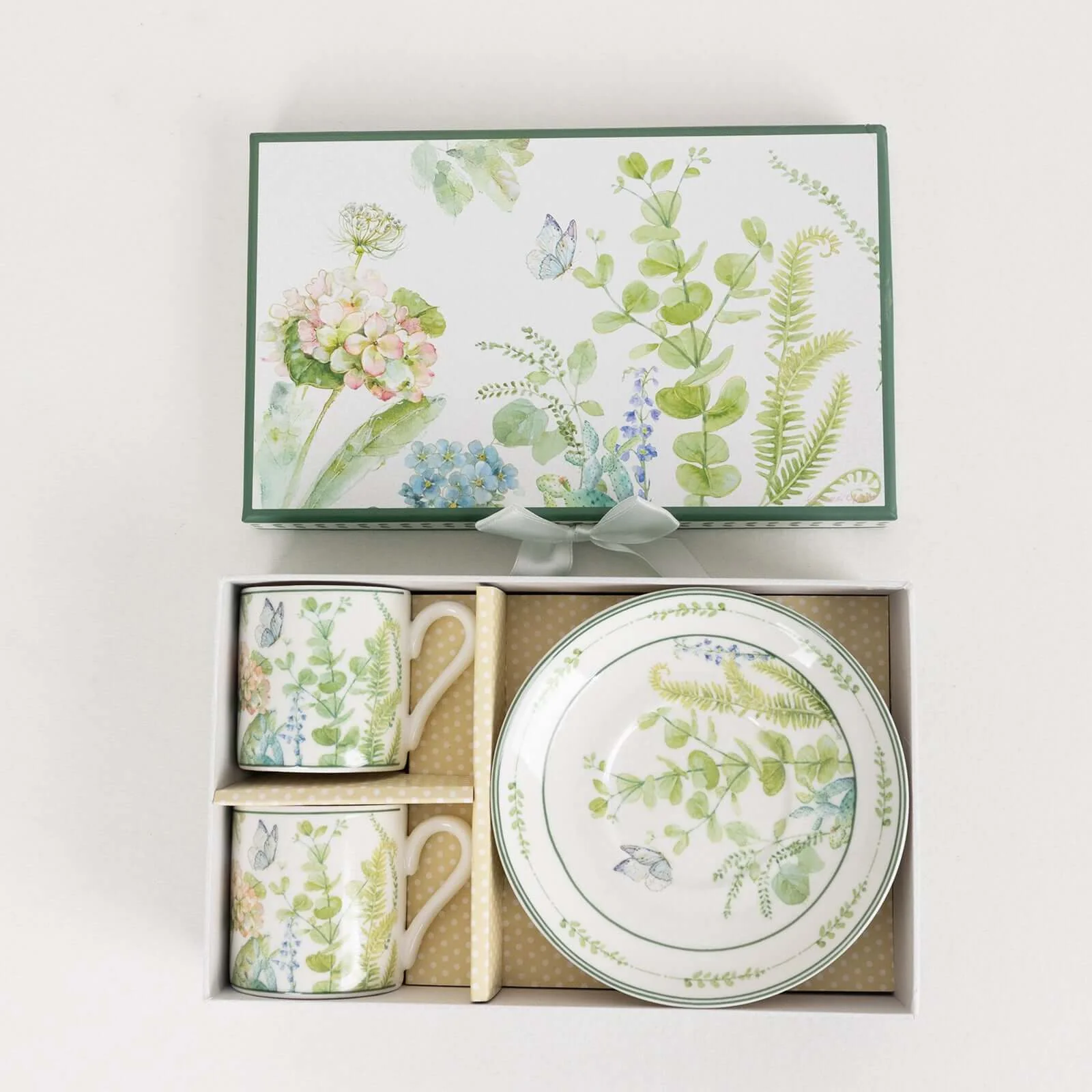 Greenery Theme Bridal Shower Gift Set, Set of 2 Porcelain Espresso Cups and Saucers with Matching Gift Box - Image 14