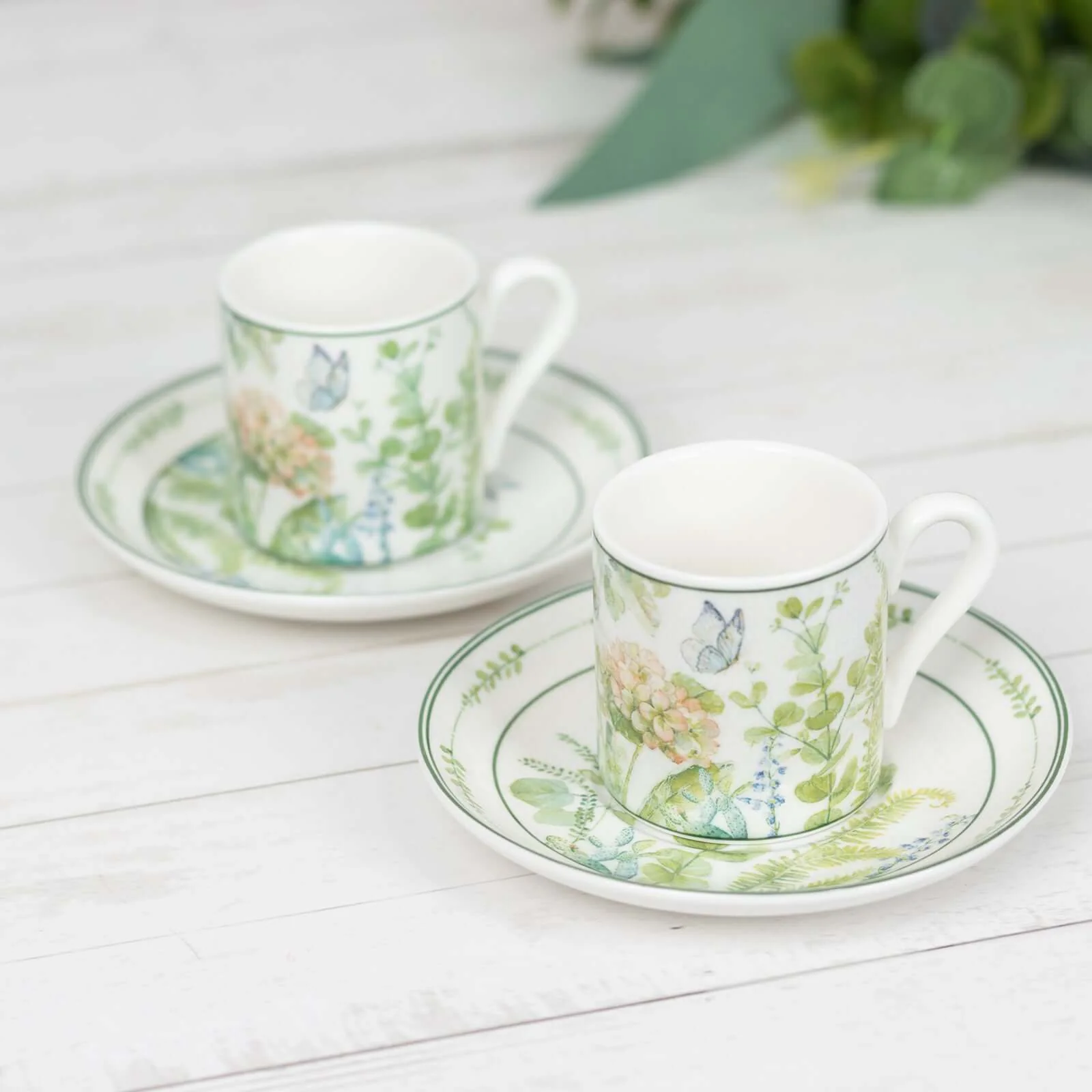 Greenery Theme Bridal Shower Gift Set, Set of 2 Porcelain Espresso Cups and Saucers with Matching Gift Box - Image 15