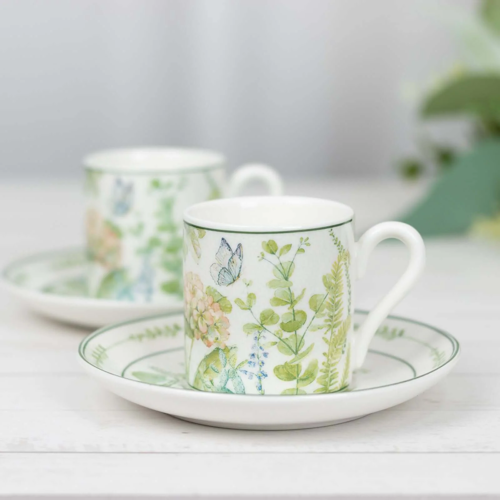 Greenery Theme Bridal Shower Gift Set, Set of 2 Porcelain Espresso Cups and Saucers with Matching Gift Box - Image 6
