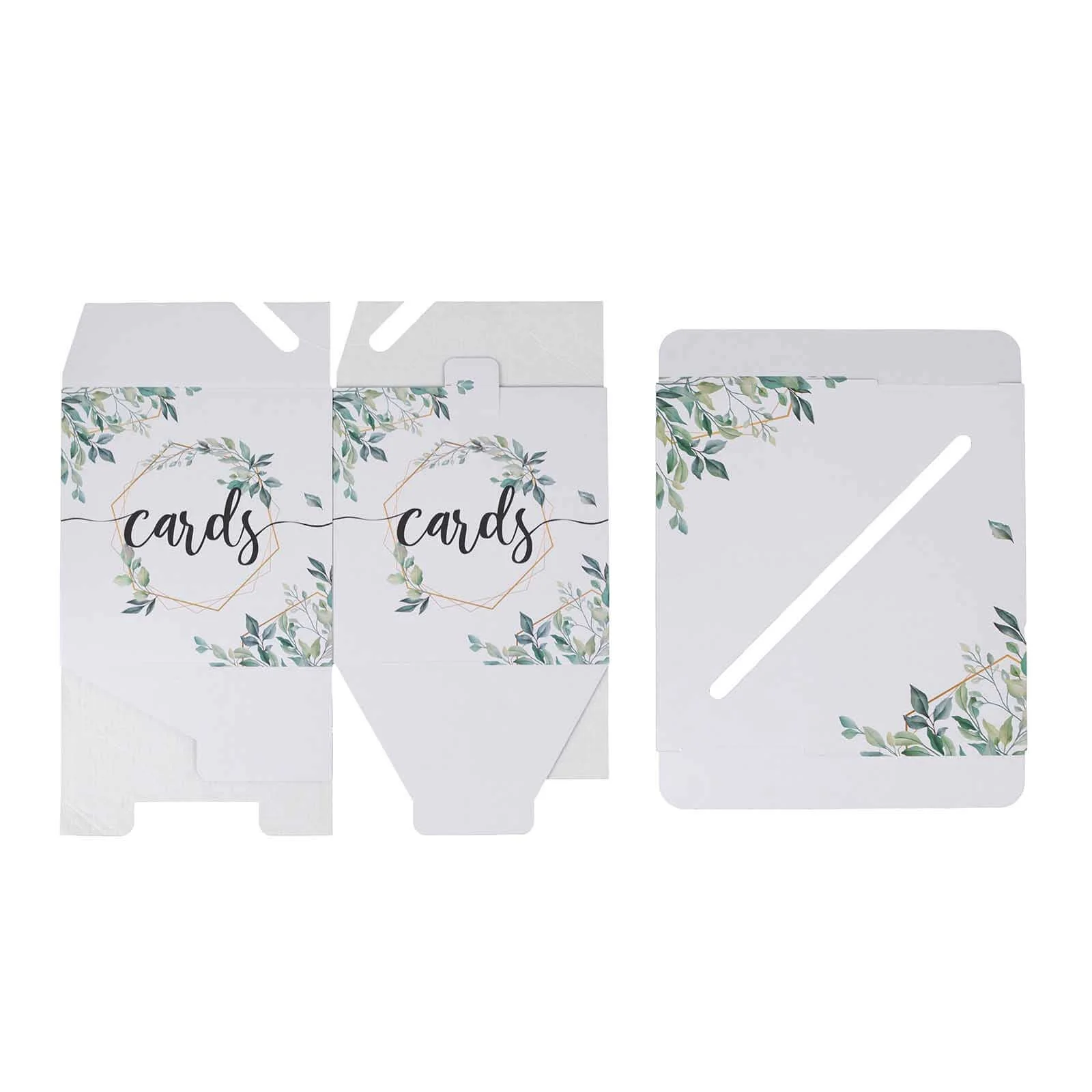 Greenery Theme White Money Card Box with Geometric Gold Foil Print, Collapsible Wedding Reception Gift Card Box - 8"x8" - Image 10