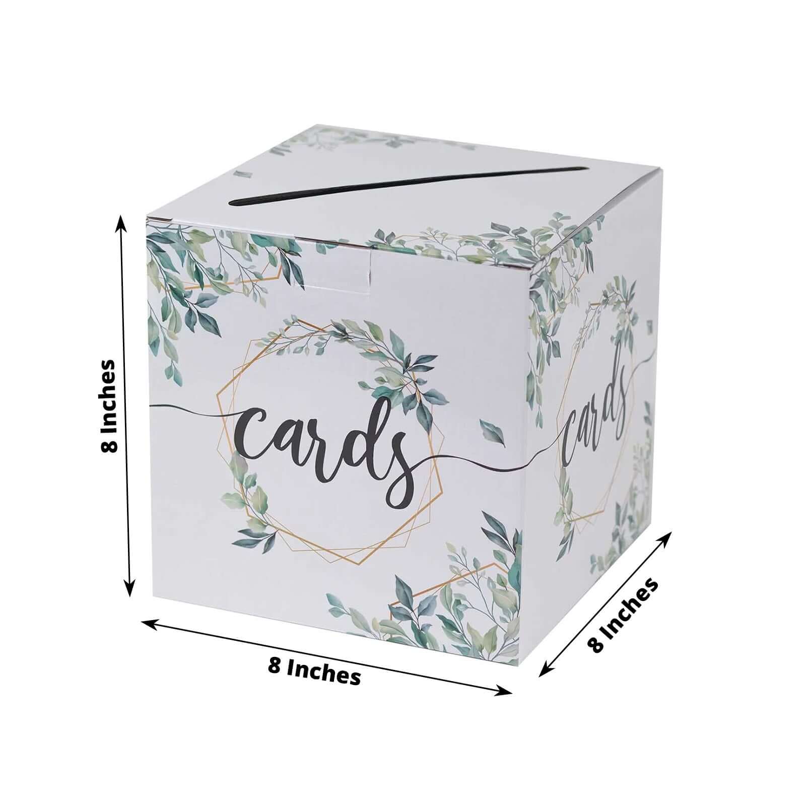 Greenery Theme White Money Card Box with Geometric Gold Foil Print, Collapsible Wedding Reception Gift Card Box - 8"x8" - Image 3