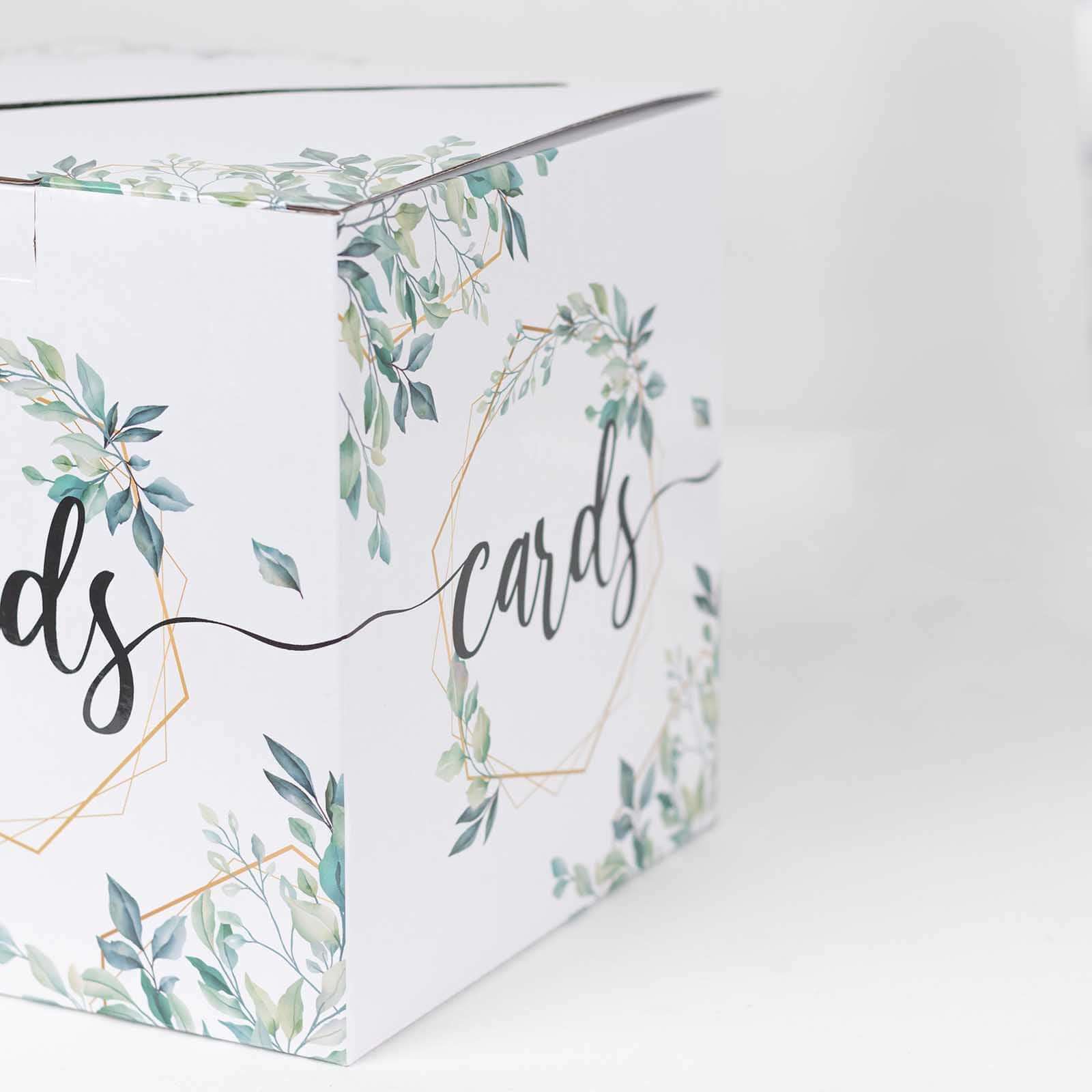 Greenery Theme White Money Card Box with Geometric Gold Foil Print, Collapsible Wedding Reception Gift Card Box - 8"x8" - Image 6