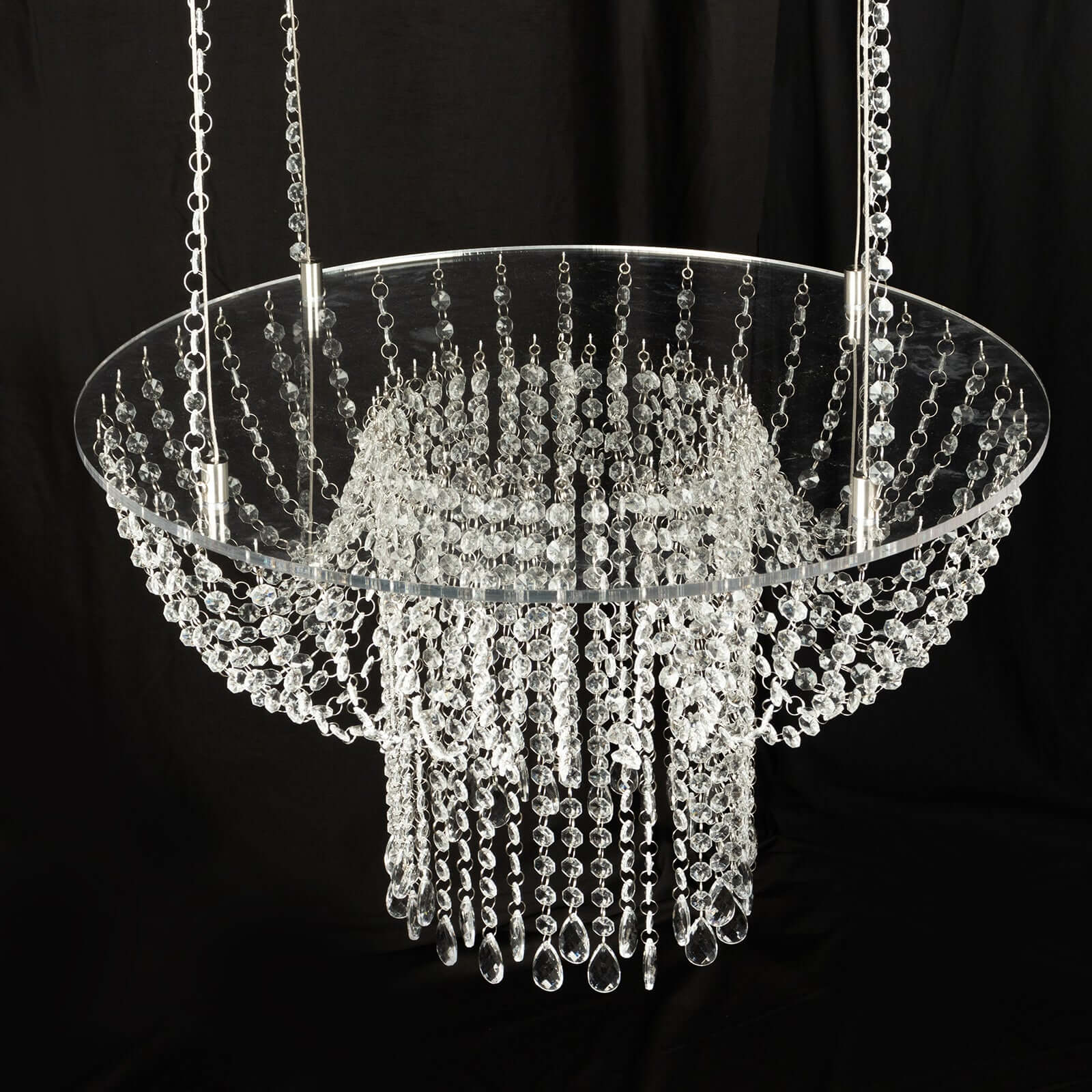 Acrylic Hanging Chandelier Cake Stand 25" Round with Crystal Drapes - Suspended Wedding Cake Swing with 5ft Steel Wire Chains - Image 4