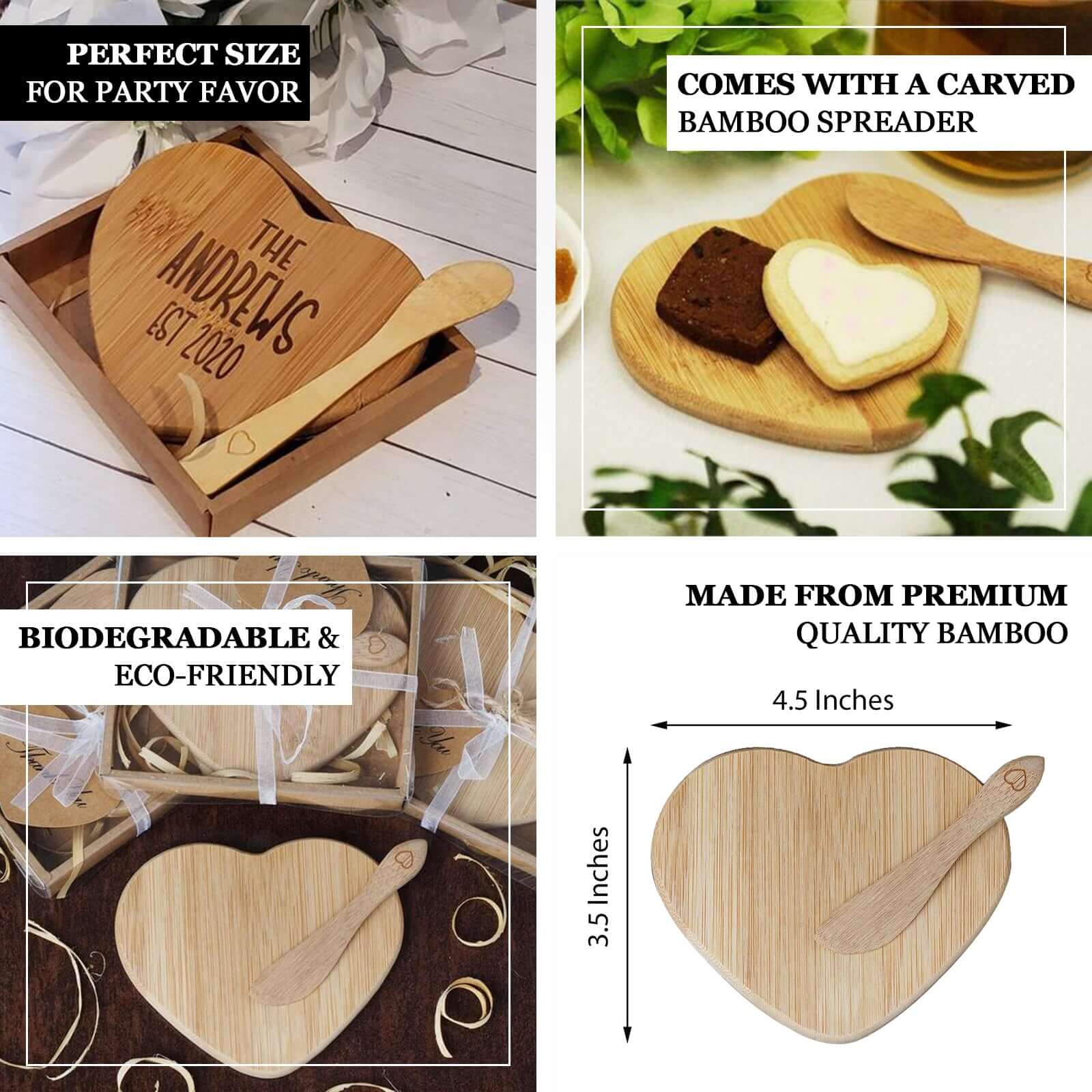 Heart Shaped Bamboo Brie Cheese Board and Knife Set Party Favor with Clear Gift Box, Ribbon & Thank You Tag - Image 4