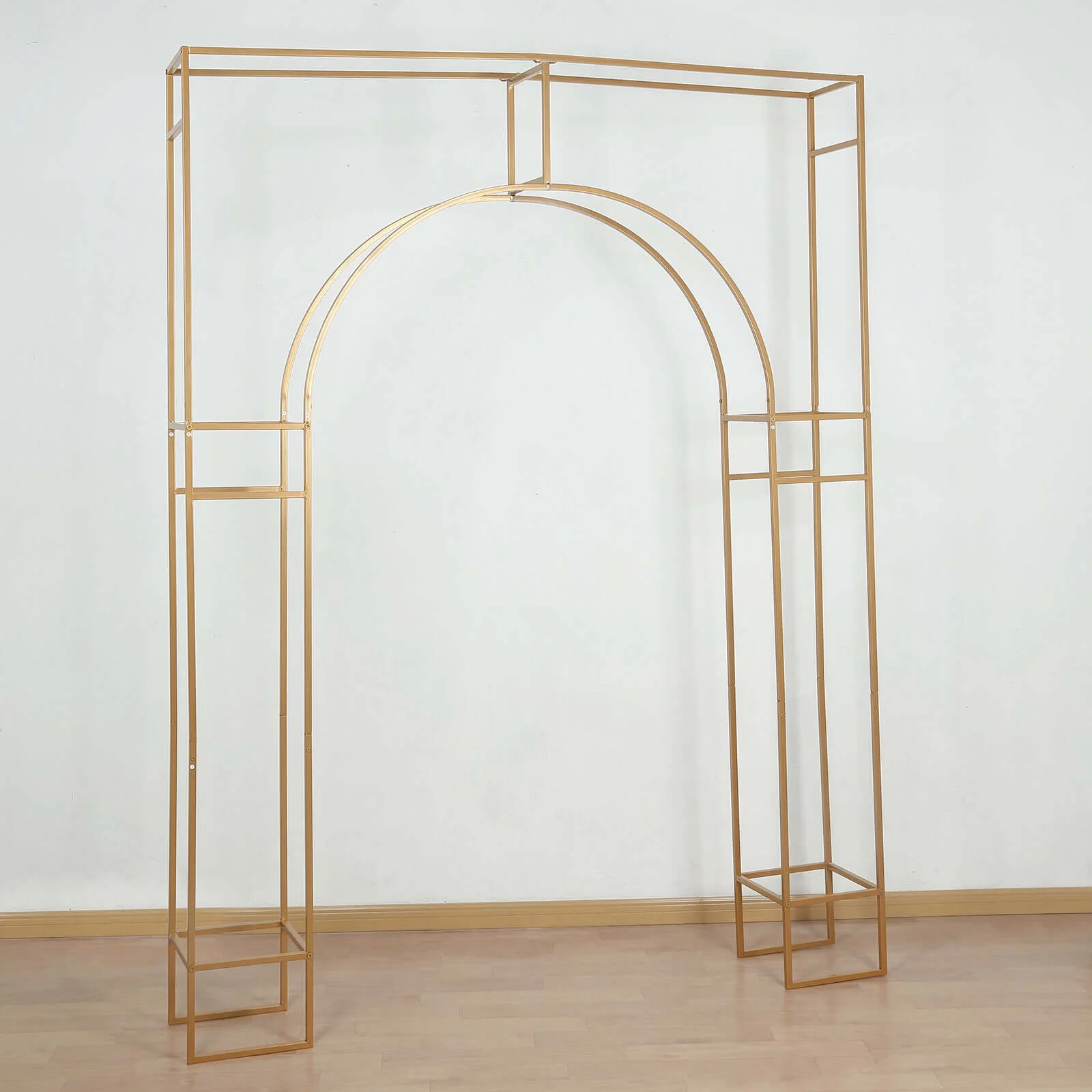 Heavy Duty Gold Metal Rectangular Wedding Arch in Arc de Triomphe Style, 3D Floral Balloon Frame Backdrop Stand - 8ft - Image 2