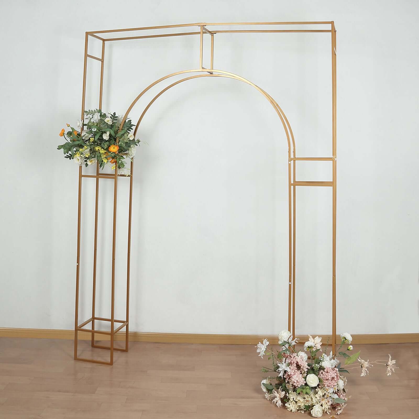 Heavy Duty Gold Metal Rectangular Wedding Arch in Arc de Triomphe Style, 3D Floral Balloon Frame Backdrop Stand - 8ft - Image 8