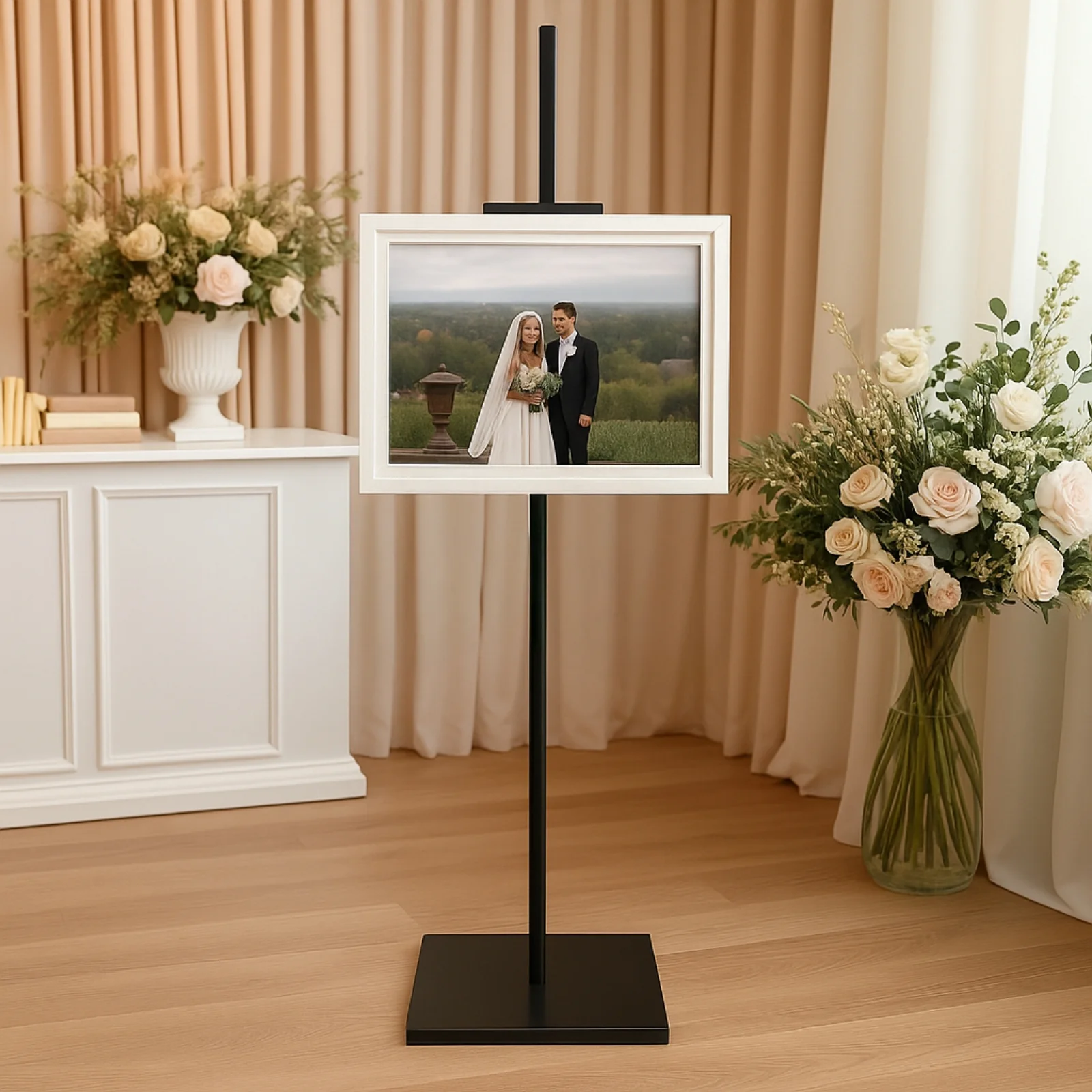 Heavy-Duty Black Metal Floor Easel Stand - Adjustable 5.5ft Display Easel for Paintings, Frames & Artwork