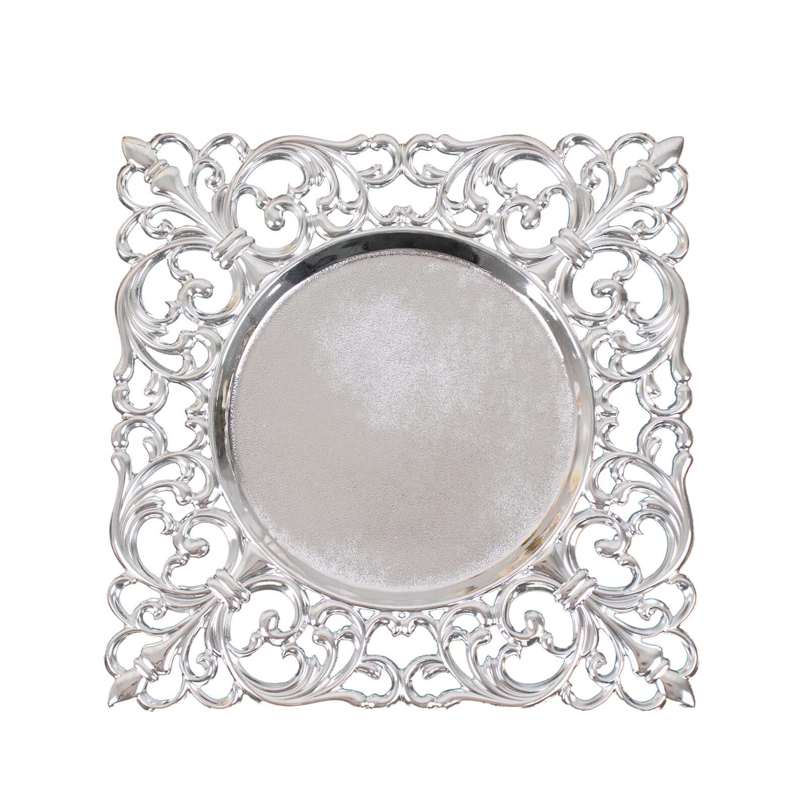 6-Pack Acrylic Charger Plates 12" Square Silver with Hollow Lace Border - Event Tabletop Decorative Charger Tableware - Image 6