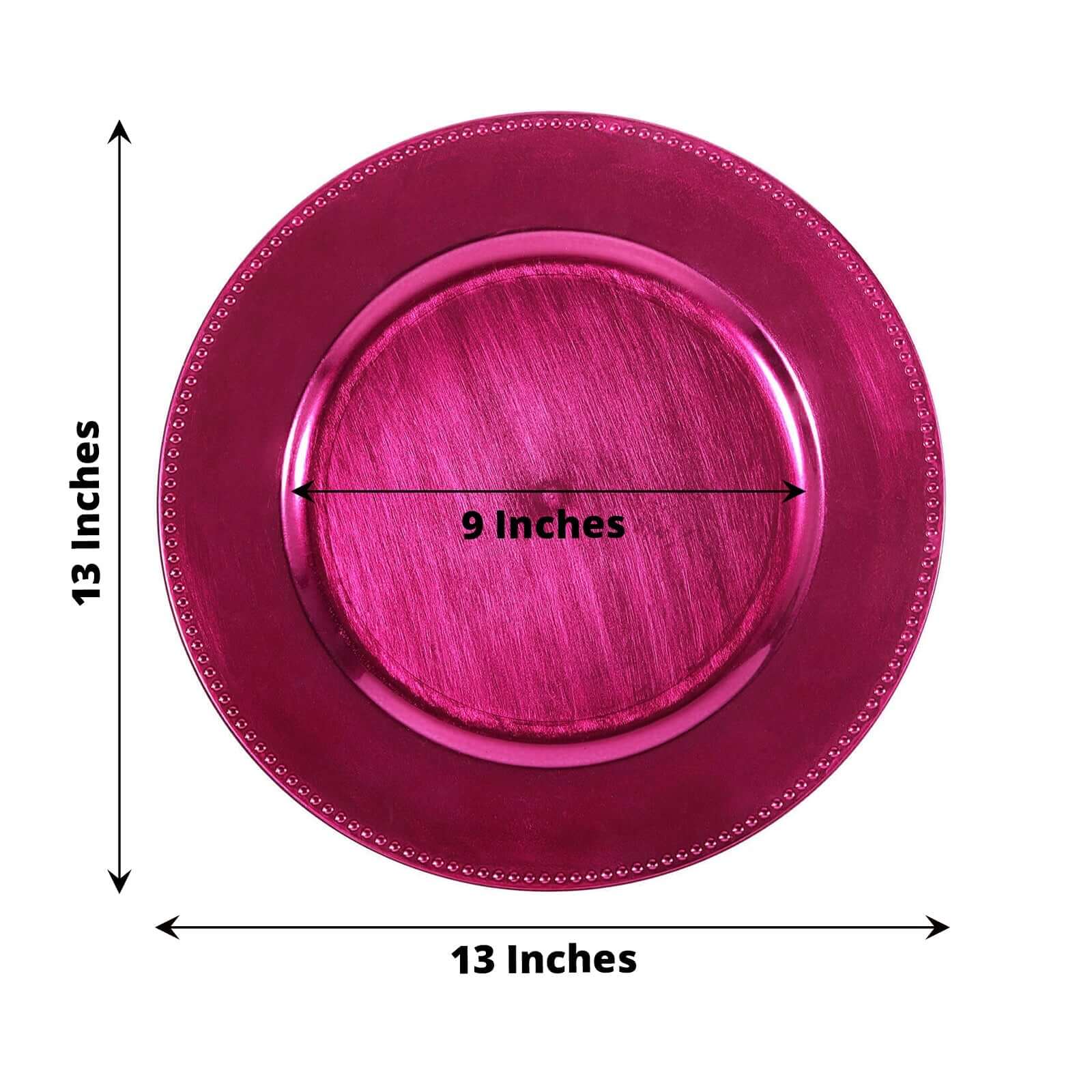 6-Pack Acrylic Charger Plates 13" Round Hot Pink Beaded Rim - Dinner Charger Tabletop Decor - Image 3