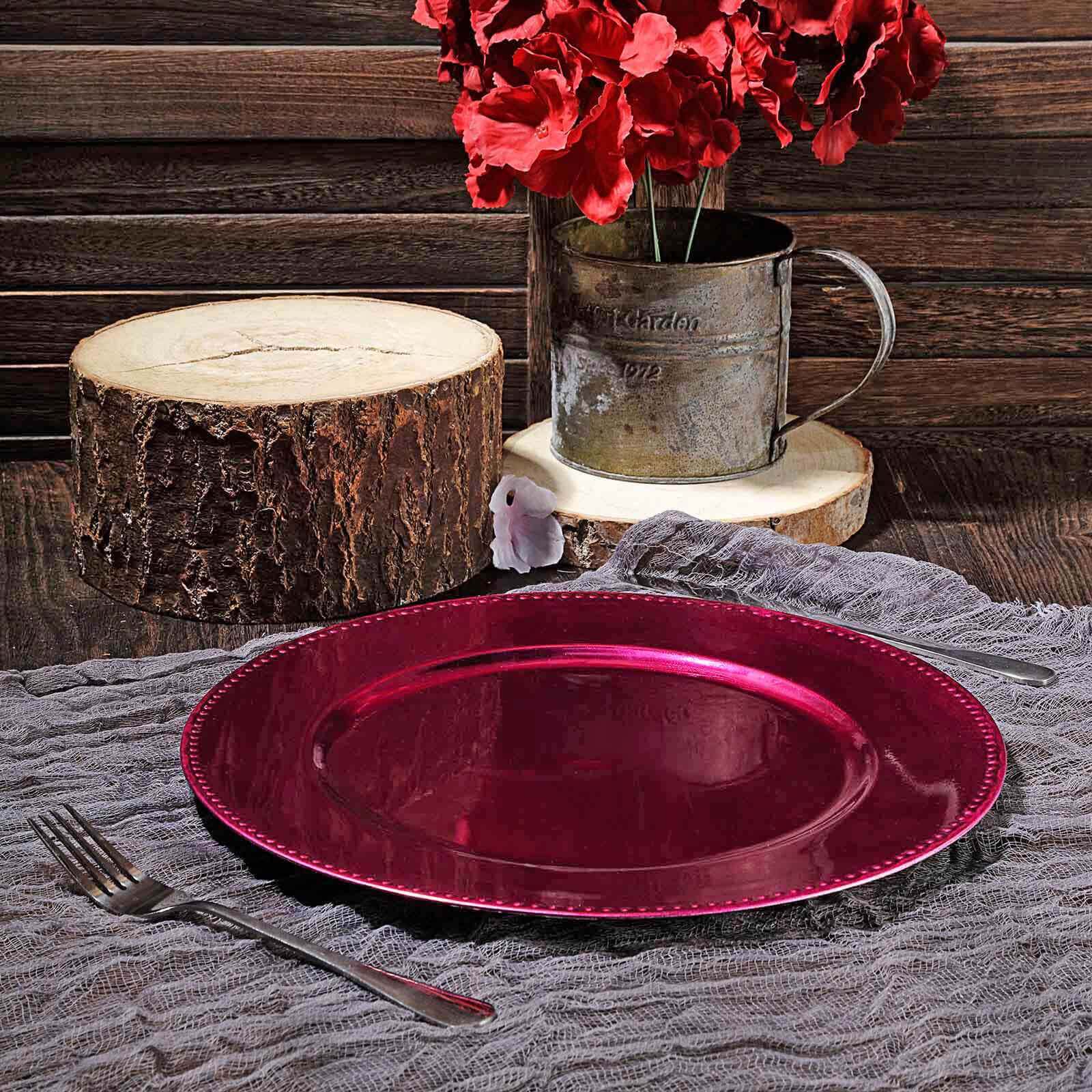 6-Pack Acrylic Charger Plates 13" Round Hot Pink Beaded Rim - Dinner Charger Tabletop Decor - Image 8