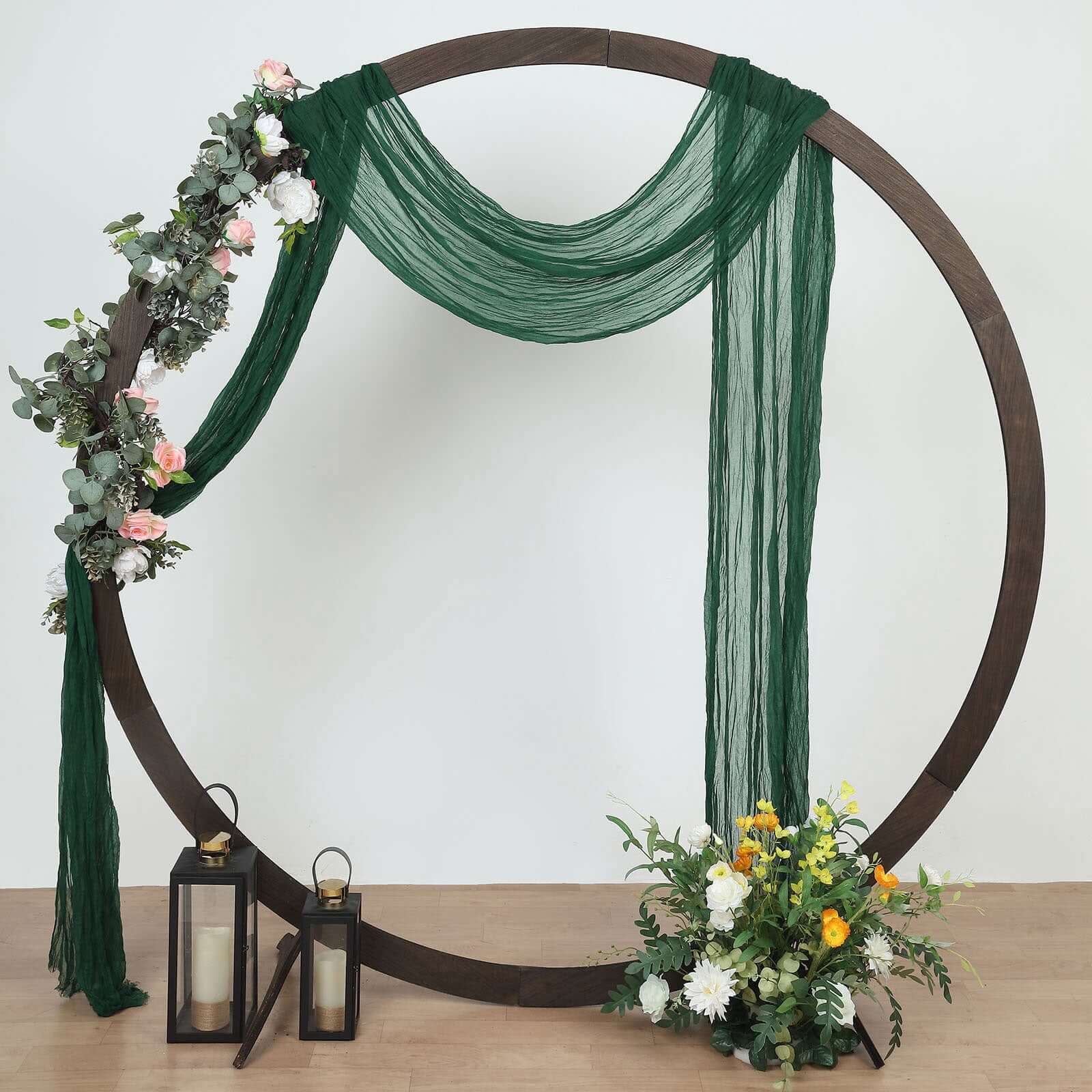 Hunter Emerald Green Gauze Cheesecloth Draping Fabric Wedding Arch Decorations, Window Scarf Valance Drapes, Boho Arbor Long Curtain Panel 20ft
