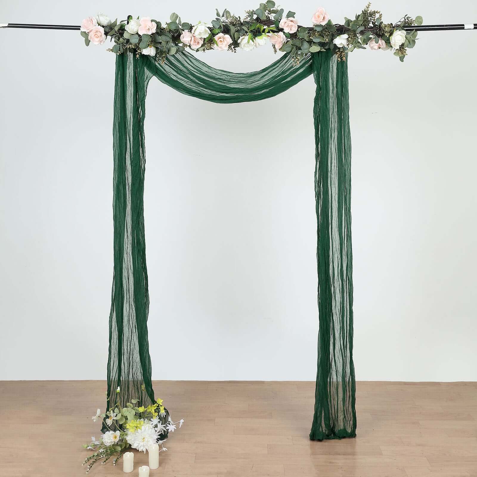 Hunter Emerald Green Gauze Cheesecloth Draping Fabric Wedding Arch Decorations, Window Scarf Valance Drapes, Boho Arbor Long Curtain Panel 20ft - Image 7