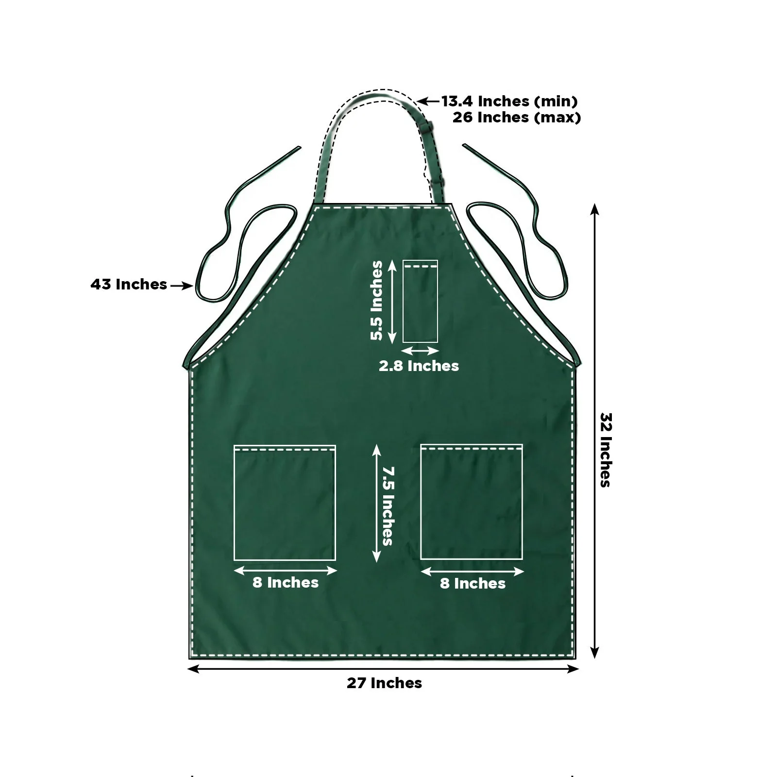 Hunter Emerald Green Premium Polyester Kitchen Chef Apron with Adjustable Neck and Long Ties, Waterdrop Resistant 2 Pockets Unisex Cooking Bib Apron - Image 3