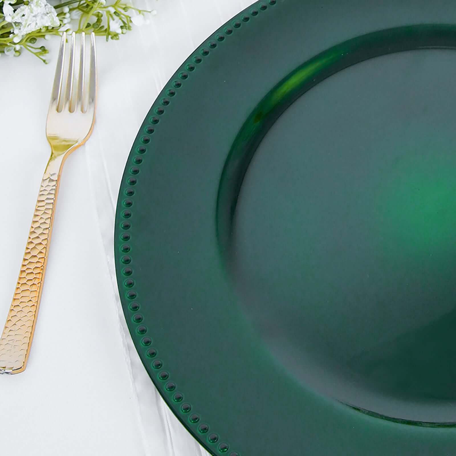 6-Pack Acrylic Charger Plates 13" Round Hunter Emerald Green Beaded Rim - Dinner Charger Tabletop Decor - Image 2