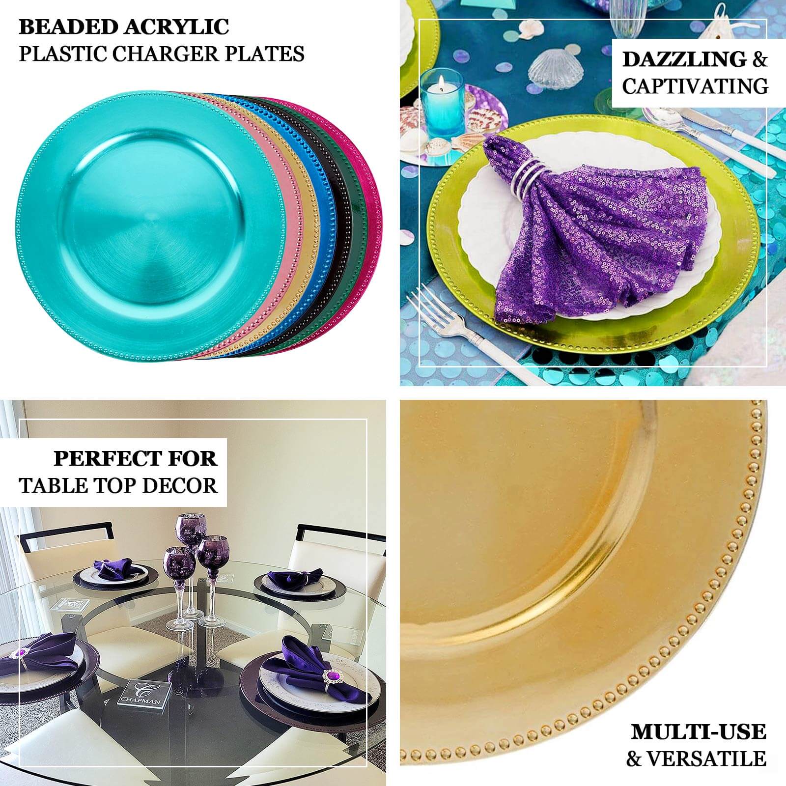6-Pack Acrylic Charger Plates 13" Round Hunter Emerald Green Beaded Rim - Dinner Charger Tabletop Decor - Image 4