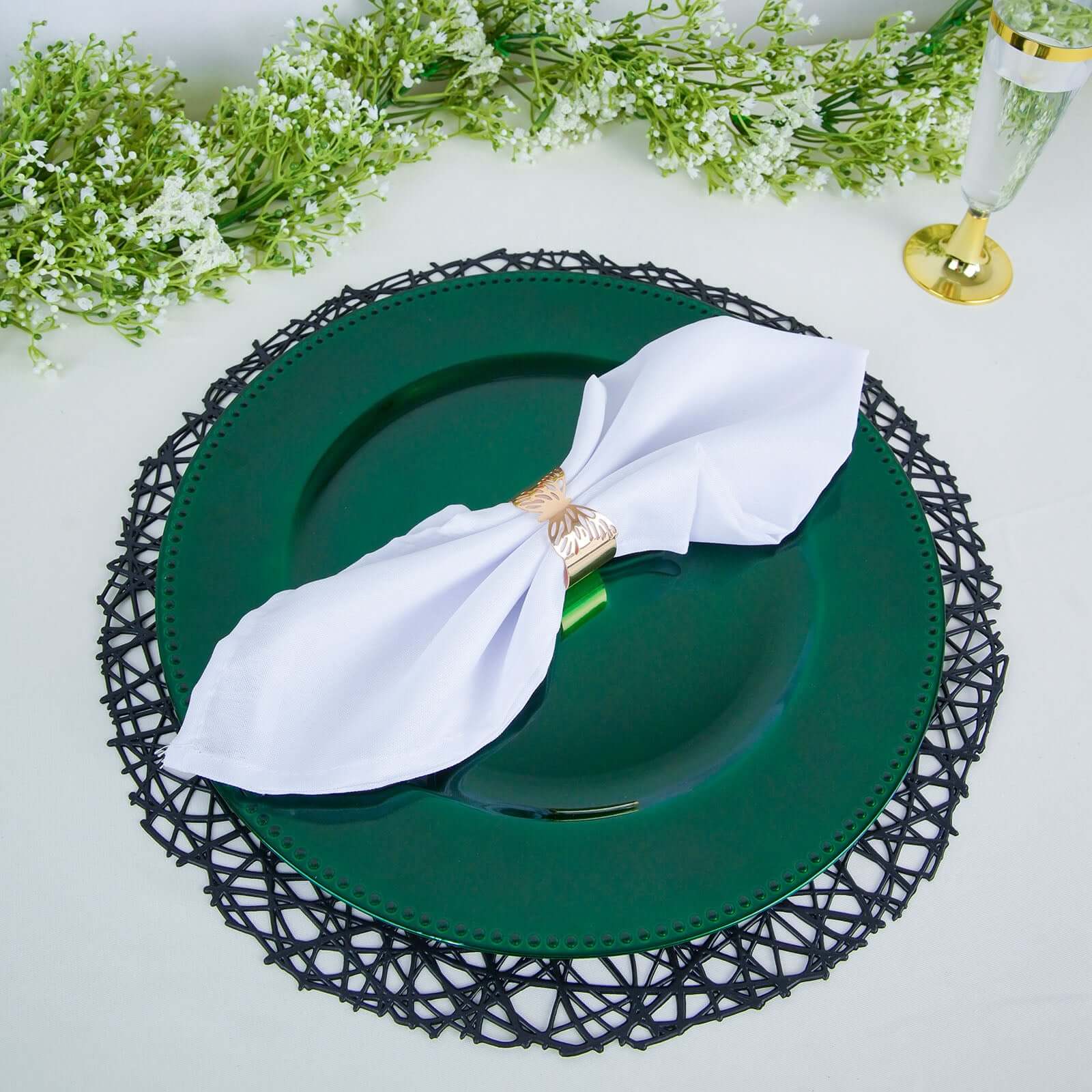 6-Pack Acrylic Charger Plates 13" Round Hunter Emerald Green Beaded Rim - Dinner Charger Tabletop Decor - Image 7