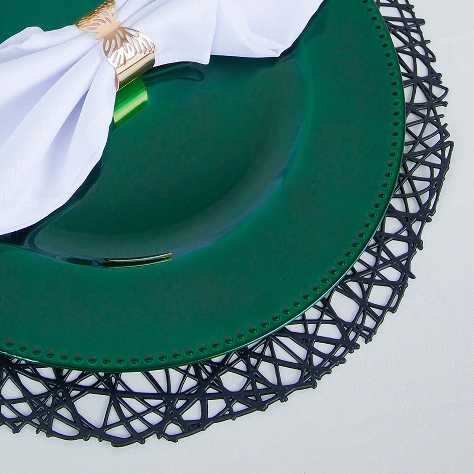 6-Pack Acrylic Charger Plates 13" Round Hunter Emerald Green Beaded Rim - Dinner Charger Tabletop Decor - Image 8