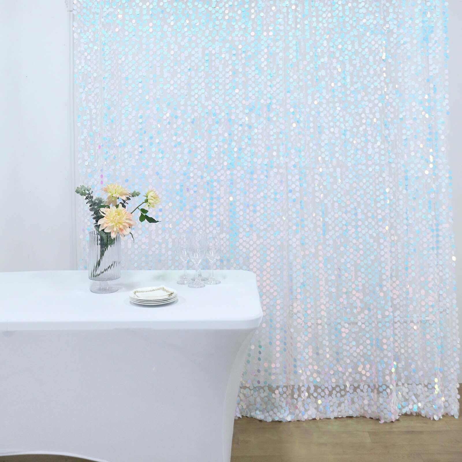 Iridescent Blue Big Payette Sequin Backdrop Drape Curtain, Photo Booth Event Divider Panel - 8ftx8ft - Image 2