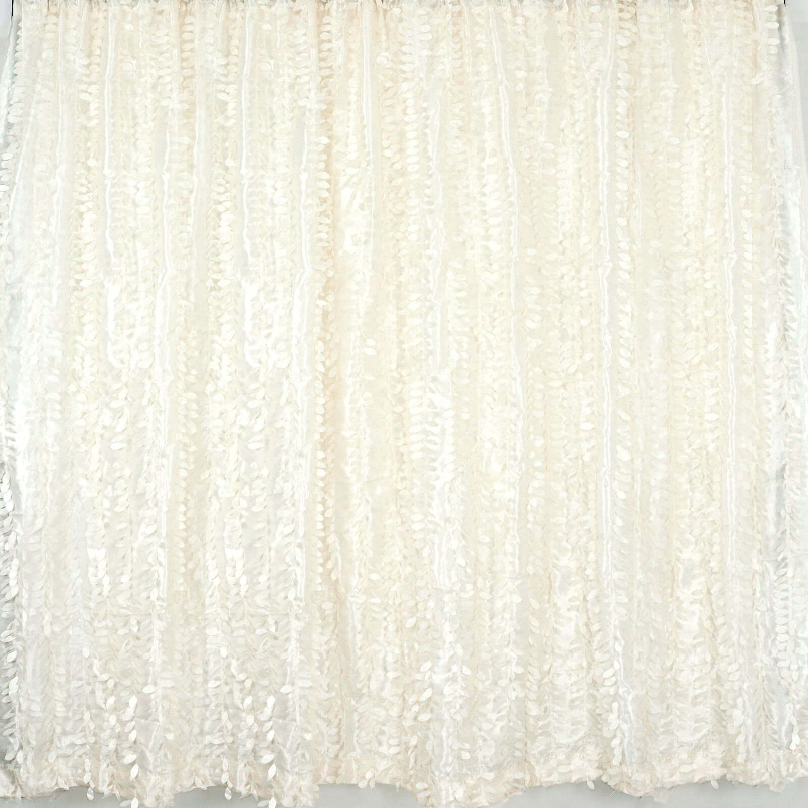 Ivory 3D Leaf Petal Taffeta Backdrop Drape Curtain, Photo Booth Event Divider Panel With Rod Pocket - 8ftx8ft - Image 2