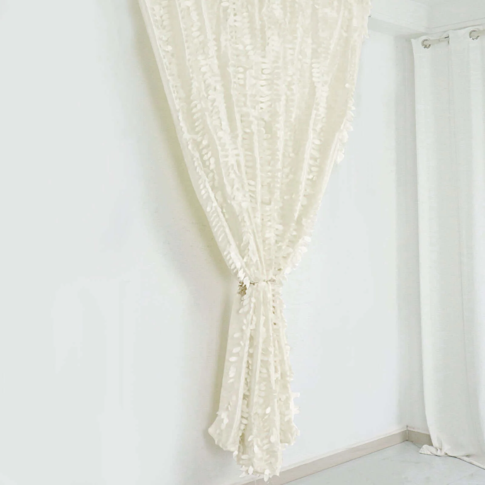 Ivory 3D Leaf Petal Taffeta Backdrop Drape Curtain, Photo Booth Event Divider Panel With Rod Pocket - 8ftx8ft - Image 5