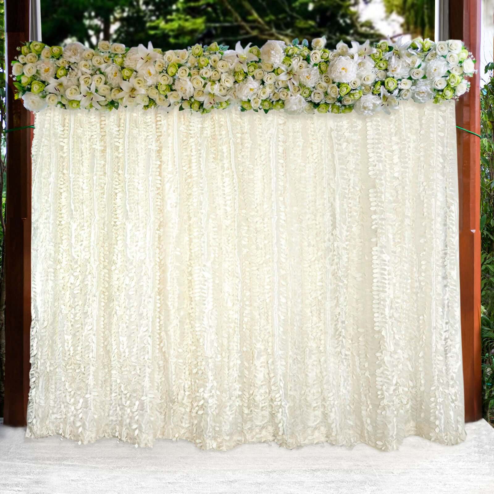 Ivory 3D Leaf Petal Taffeta Backdrop Drape Curtain, Photo Booth Event Divider Panel With Rod Pocket - 8ftx8ft - Image 8