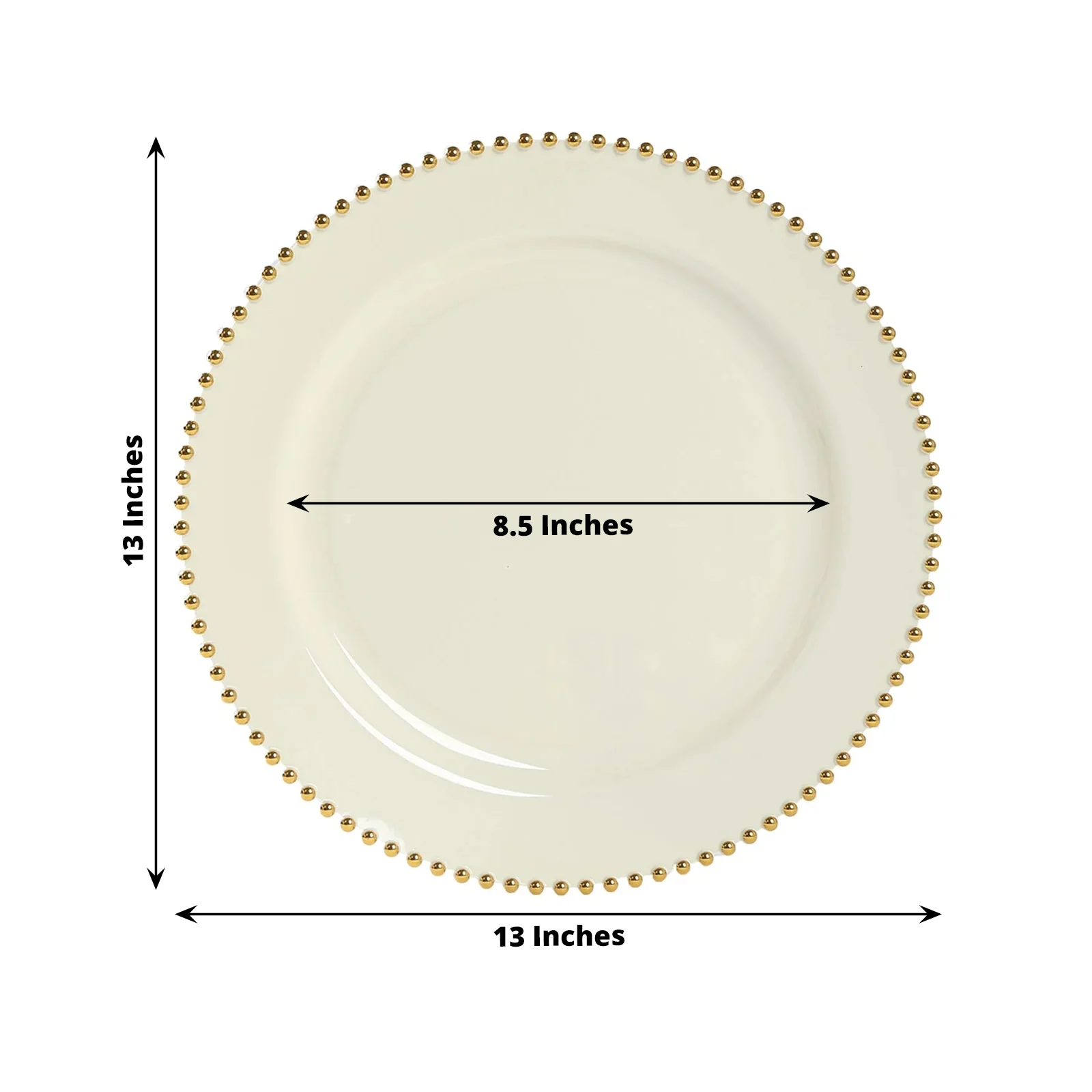 10-Pack Economy Plastic Charger Plates 13" Round Ivory with Gold Beaded Rim - Stylish Dinner Party Serving Plates - Image 2