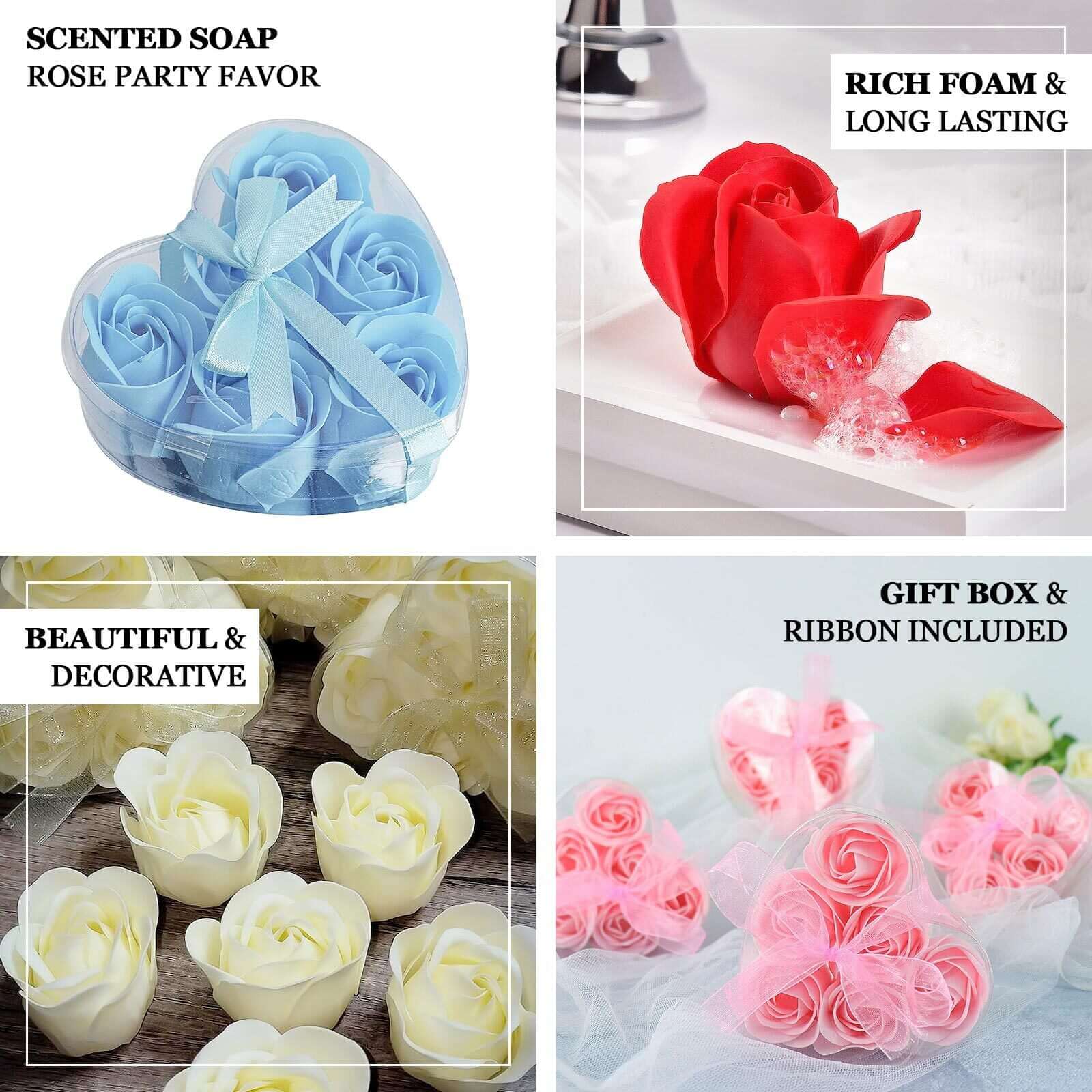 4 Pack 24 Pcs Ivory Scented Rose Soap Heart Shaped Party Favors With Gift Boxes And Ribbon - Image 4